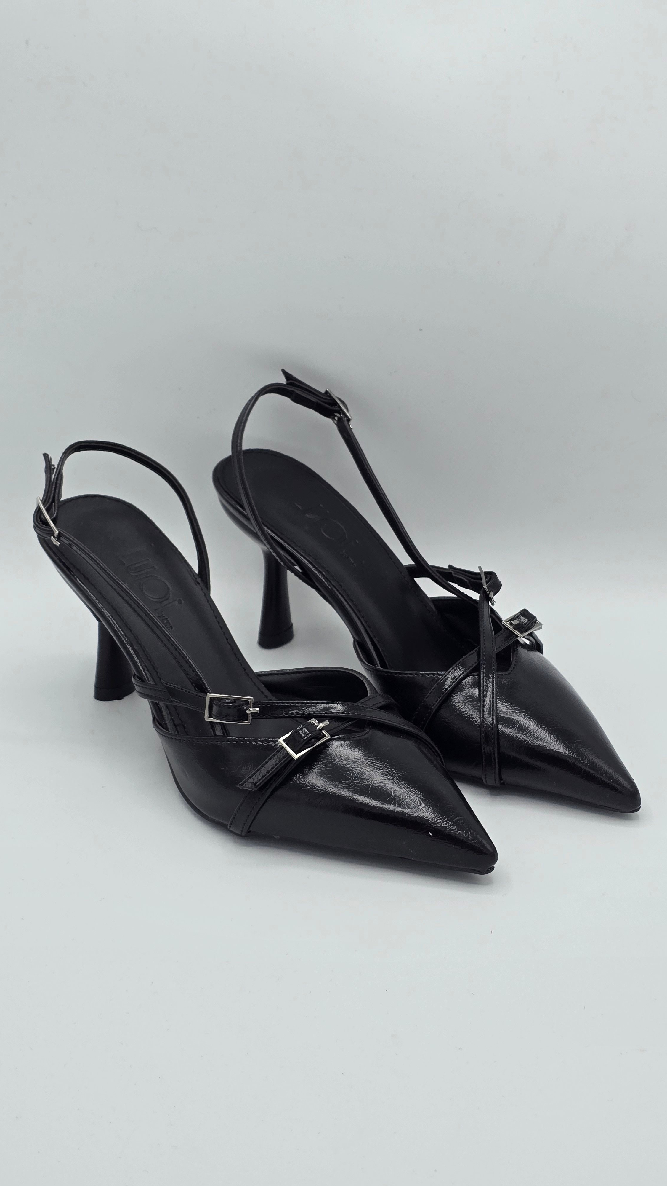 Luvestashoes Rugan Siyah Çapraz Kemerli Ortopedik Stiletto