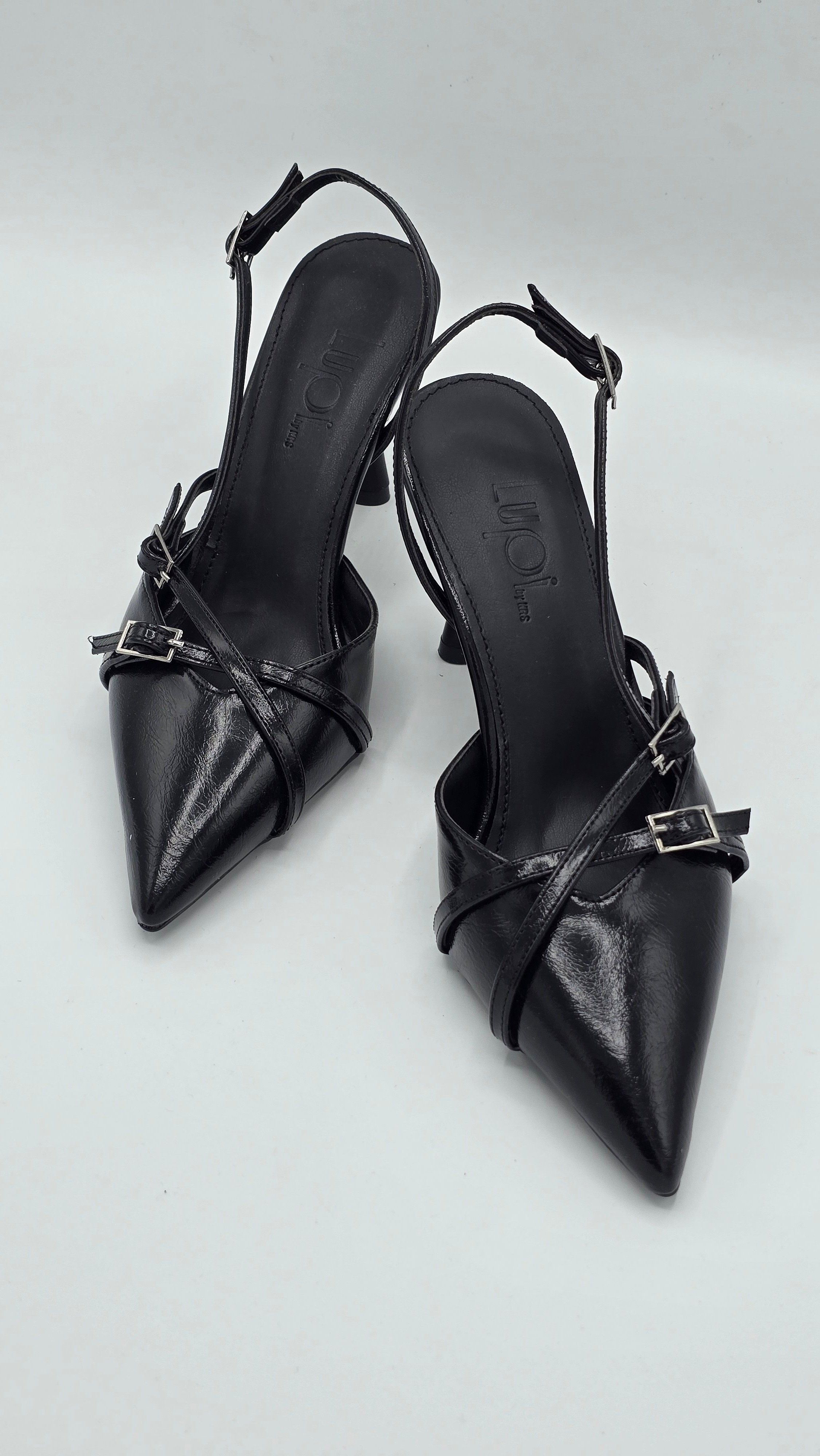 Luvestashoes Rugan Siyah Çapraz Kemerli Ortopedik Stiletto