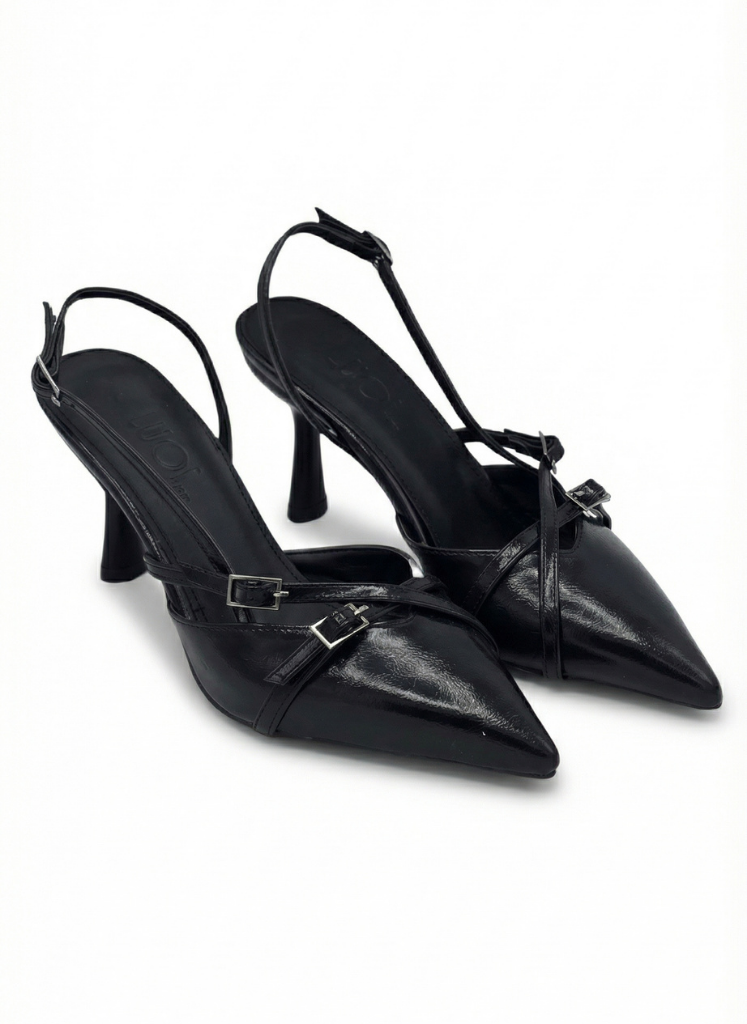 Luvestashoes Rugan Siyah Çapraz Kemerli Ortopedik Stiletto
