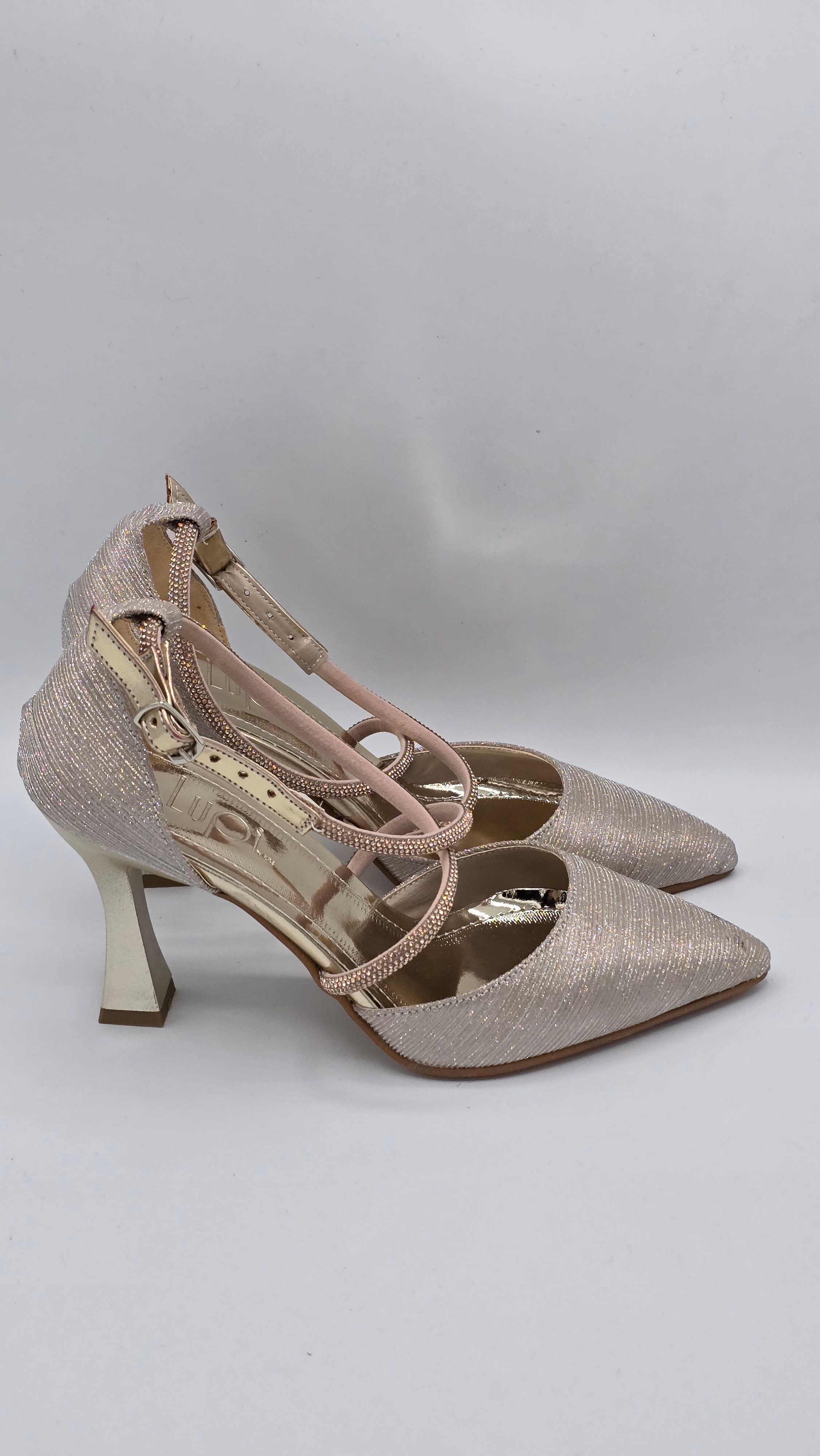 Luvestashoes Şampanya Taş Detaylı Topuk Gece Stiletto