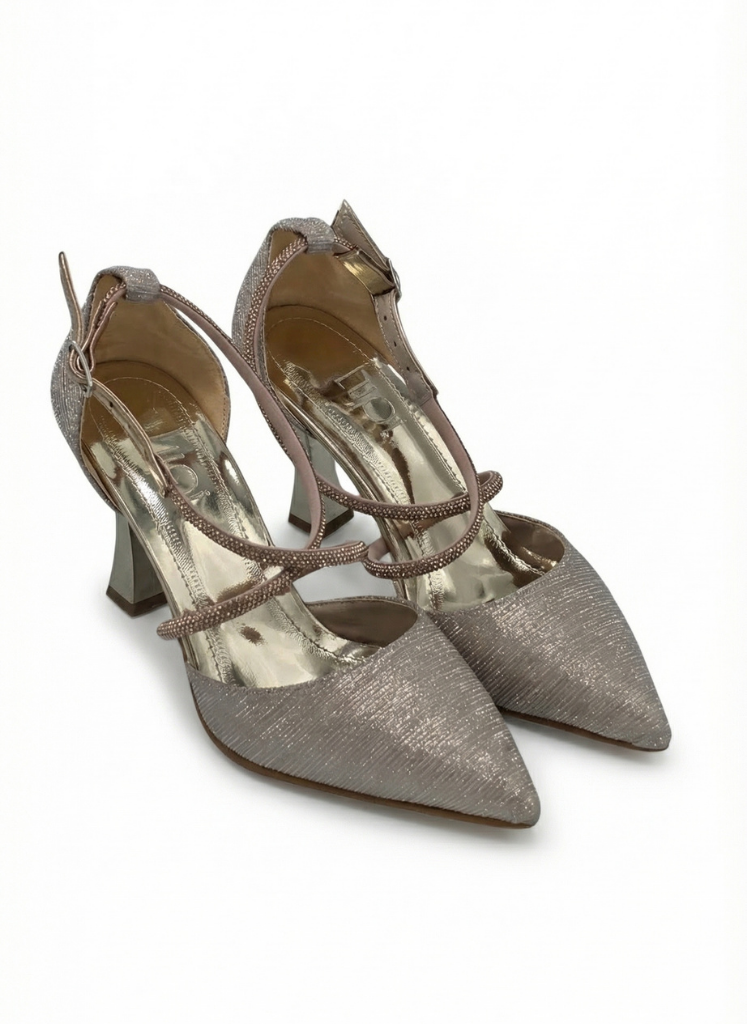 Luvestashoes Şampanya Taş Detaylı Topuk Gece Stiletto