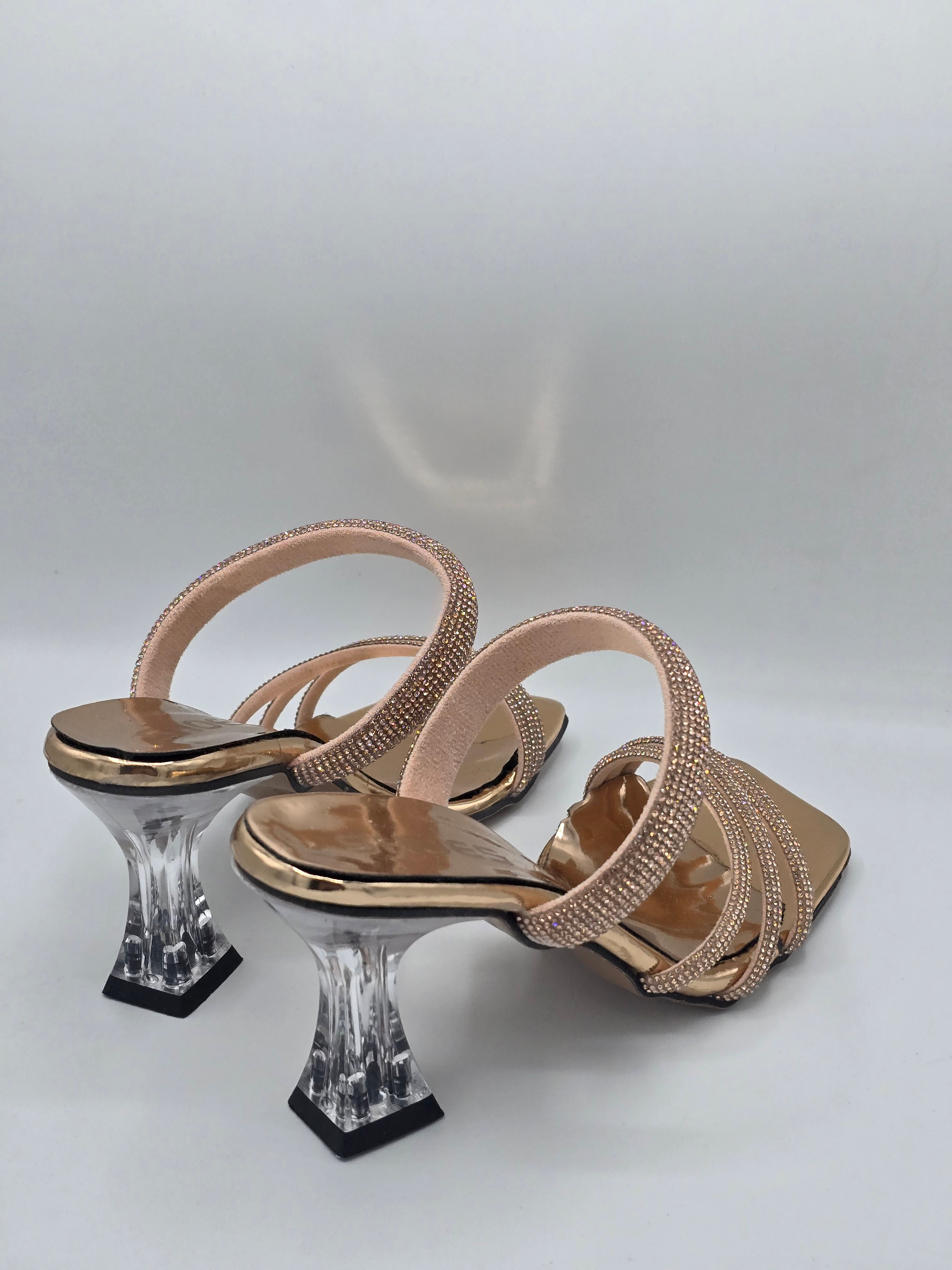 LUVESTASHOES SİMLİ TAŞLI KARE BURUNLU TOPUKLU TERLİK BAKIR
