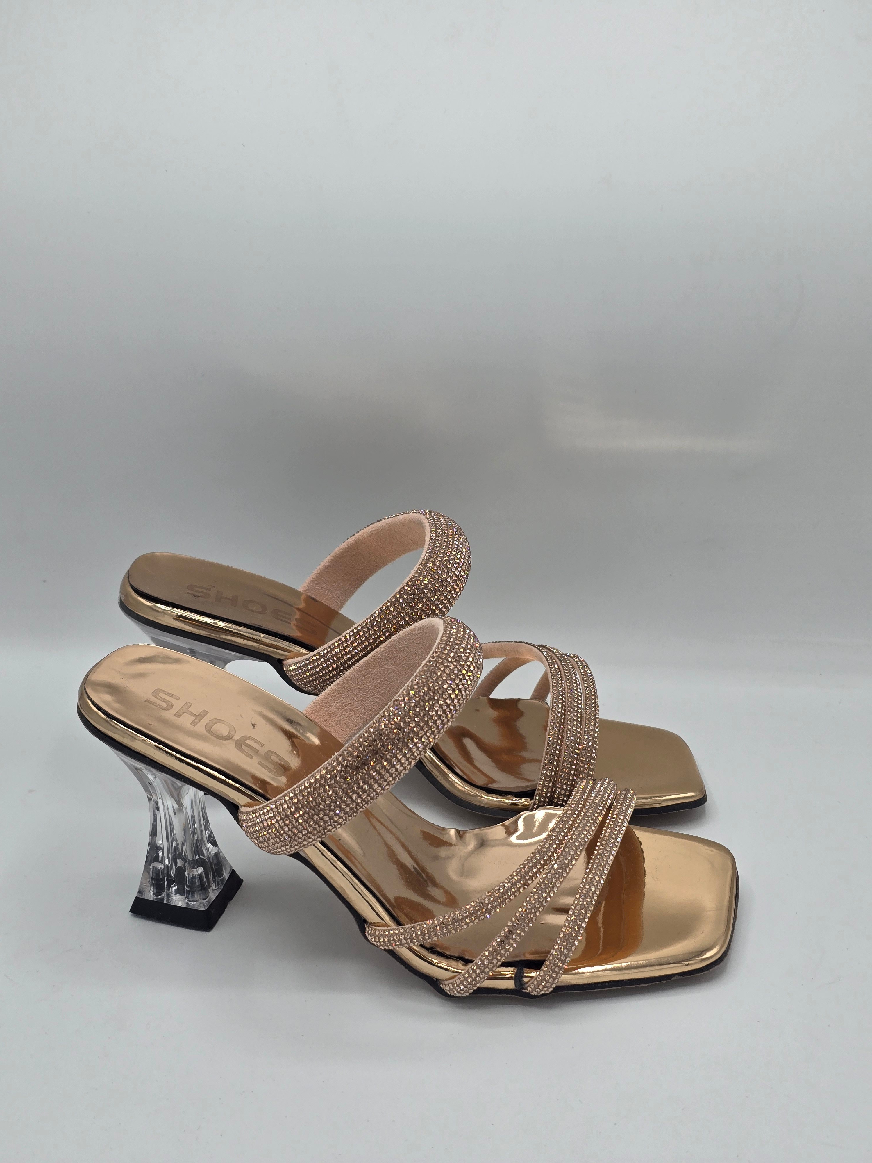 LUVESTASHOES SİMLİ TAŞLI KARE BURUNLU TOPUKLU TERLİK BAKIR