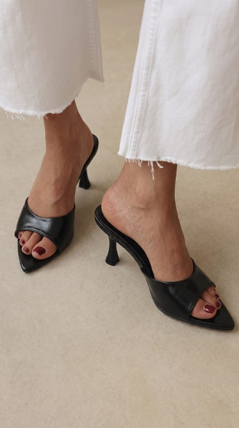LUVESTASHOES SİVRİ BURUNLU TOPUKLU TERLİK SİYAH 