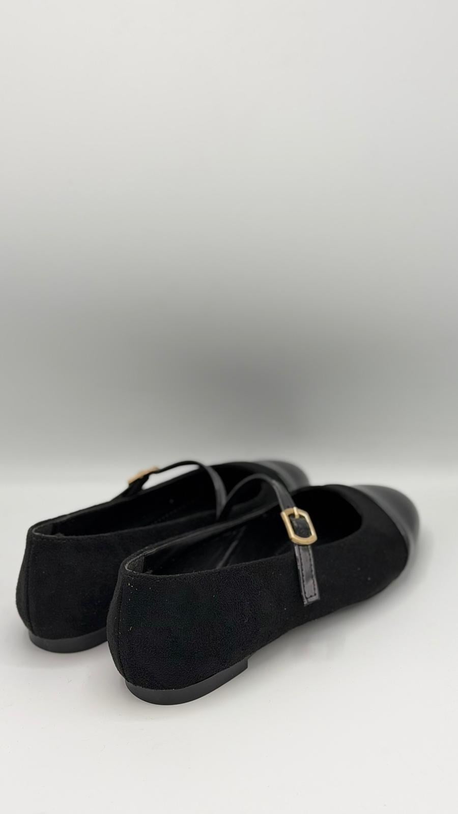 LUVESTASHOES SİYAH BURUN RUGAN DETAYLI SÜET BABET