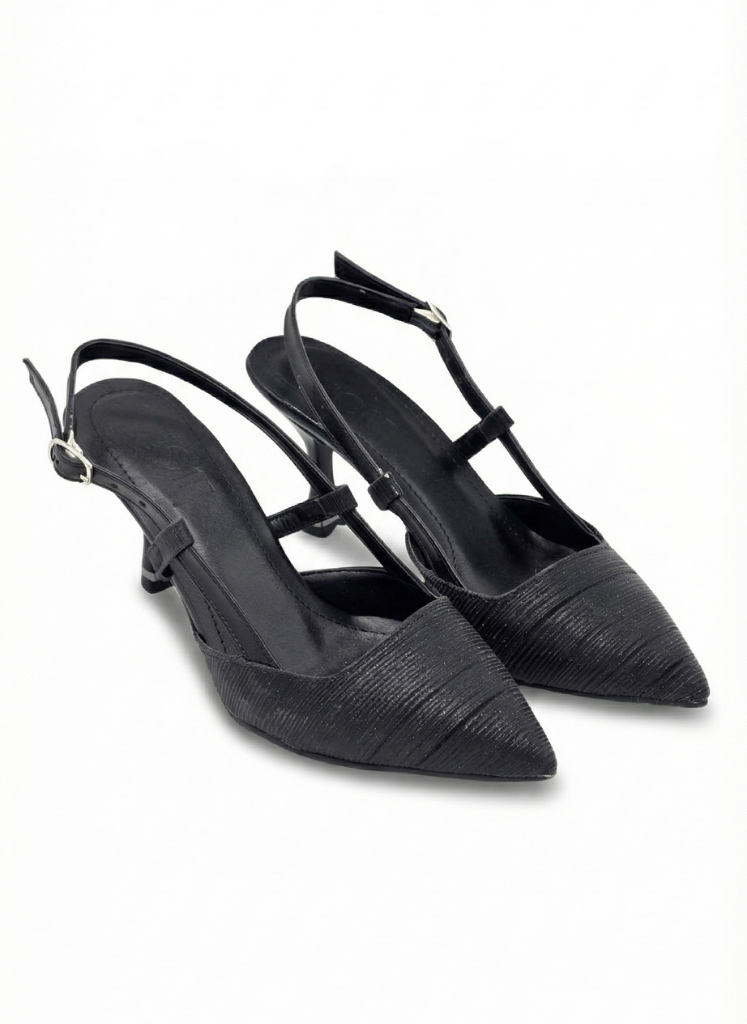 Luvestashoes Siyah Işıltılı Çift Bantlı Ortopedik Kadeh Topuk Stiletto