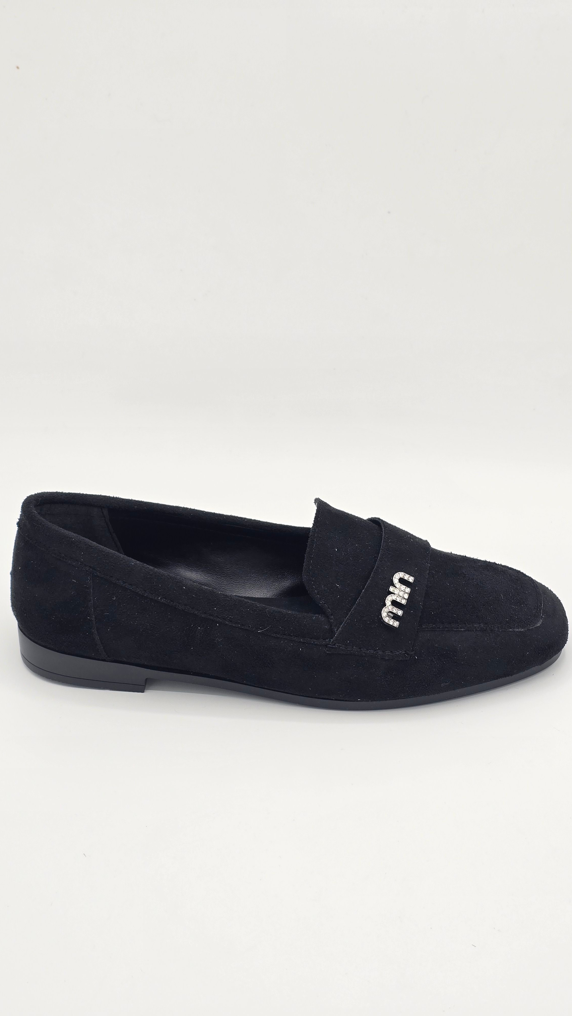 Luvestashoes Siyah Süet Taş Logolu Minimal Günlük Şık Babet