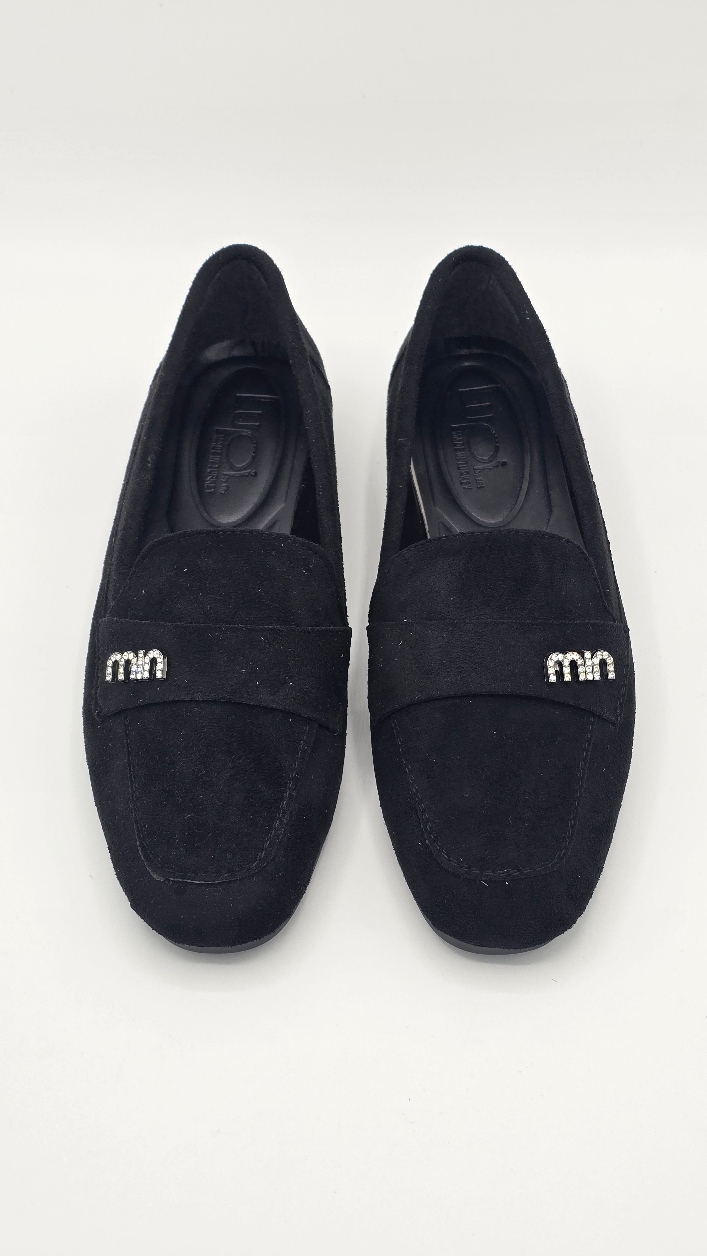 Luvestashoes Siyah Süet Taş Logolu Minimal Günlük Şık Babet