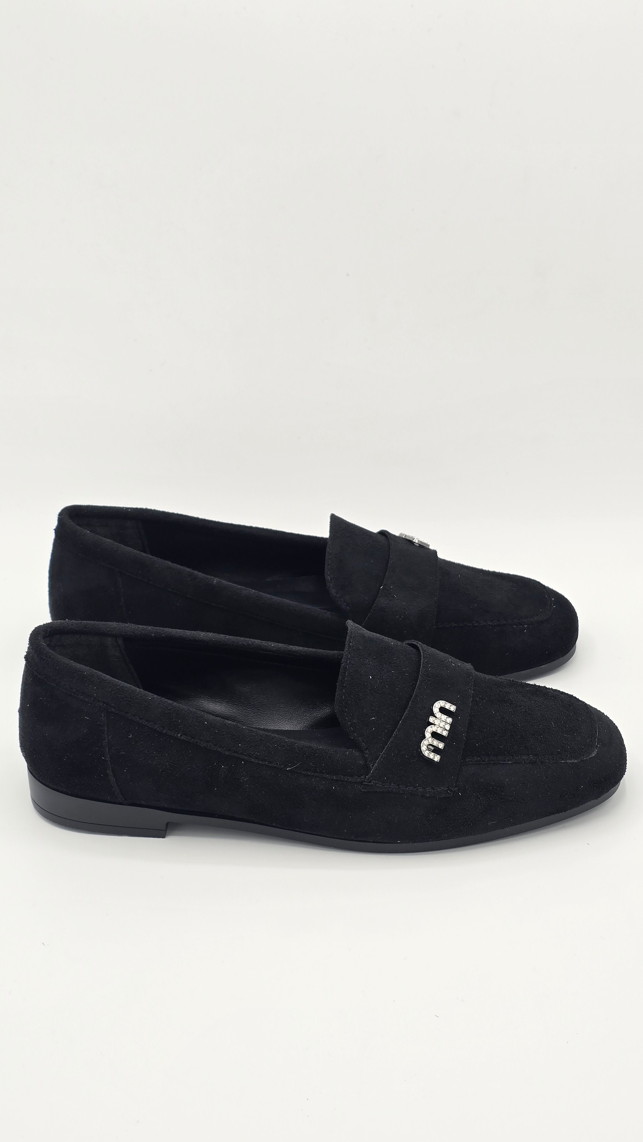 Luvestashoes Siyah Süet Taş Logolu Minimal Günlük Şık Babet