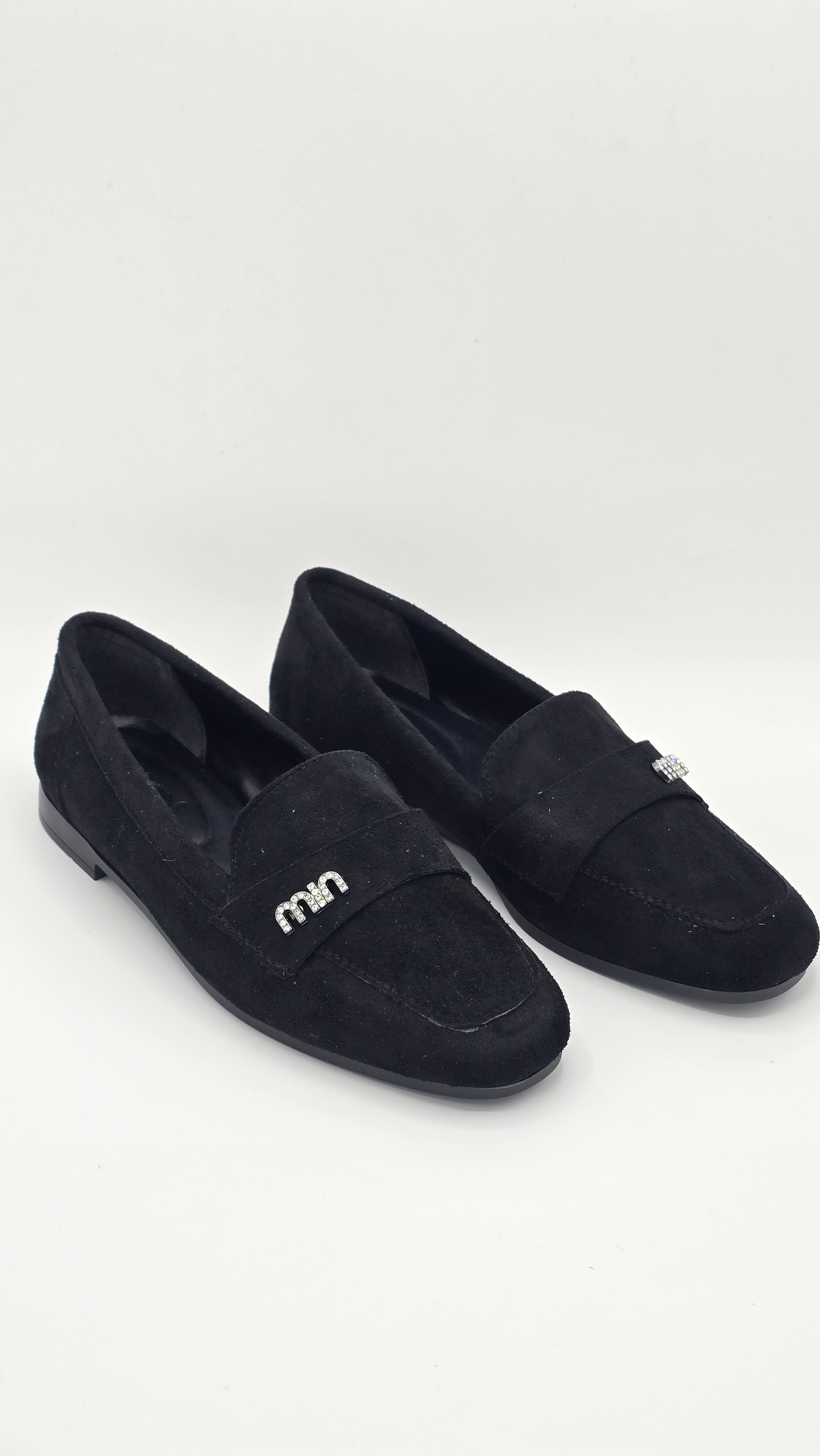 Luvestashoes Siyah Süet Taş Logolu Minimal Günlük Şık Babet