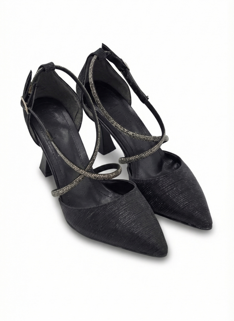 Luvestashoes Siyah Taş Detaylı Şık Gece Ortopedik Stiletto