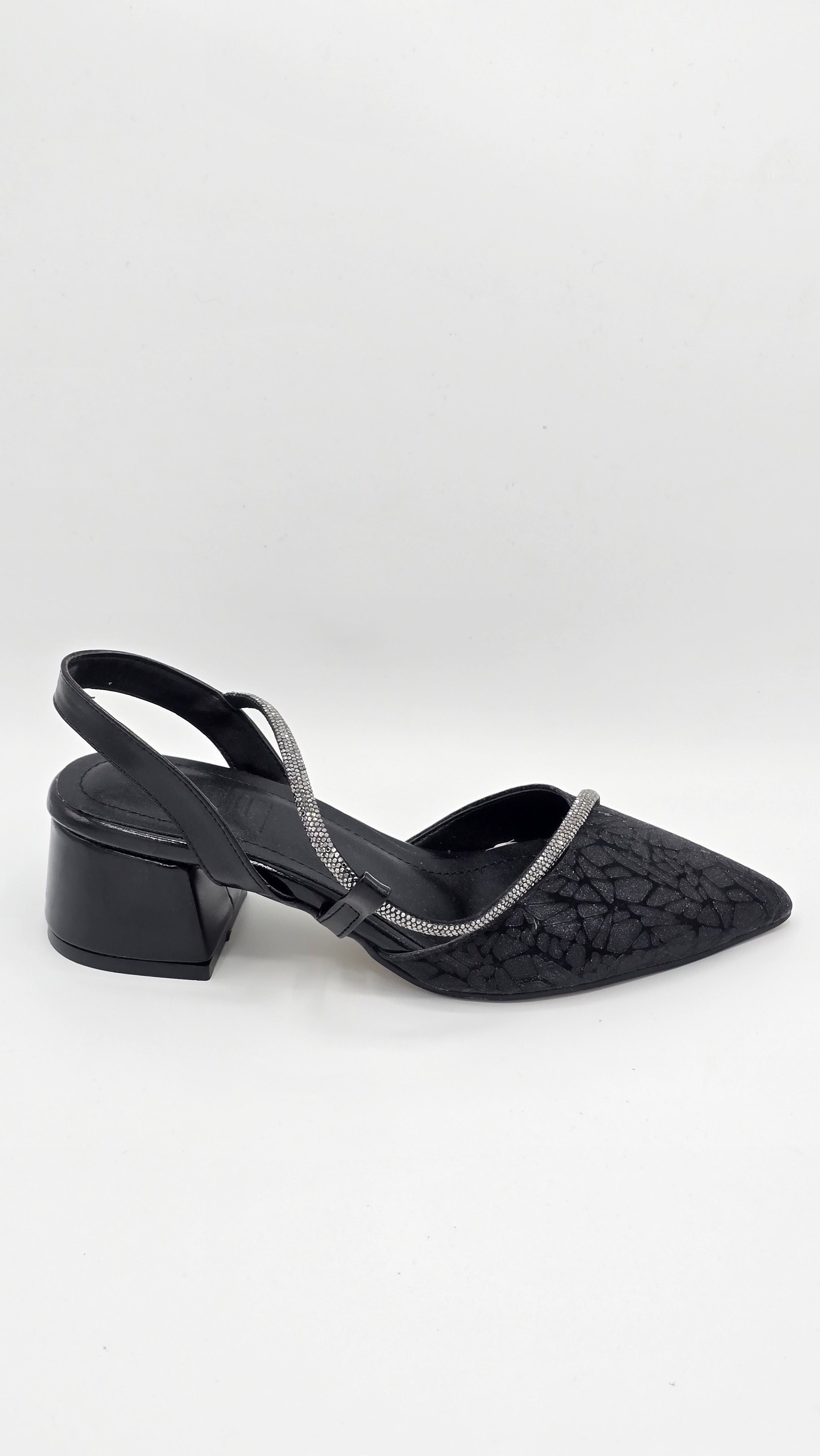 Luvestashoes Siyah Taş Şerit Detaylı Simli Topuklu Stiletto
