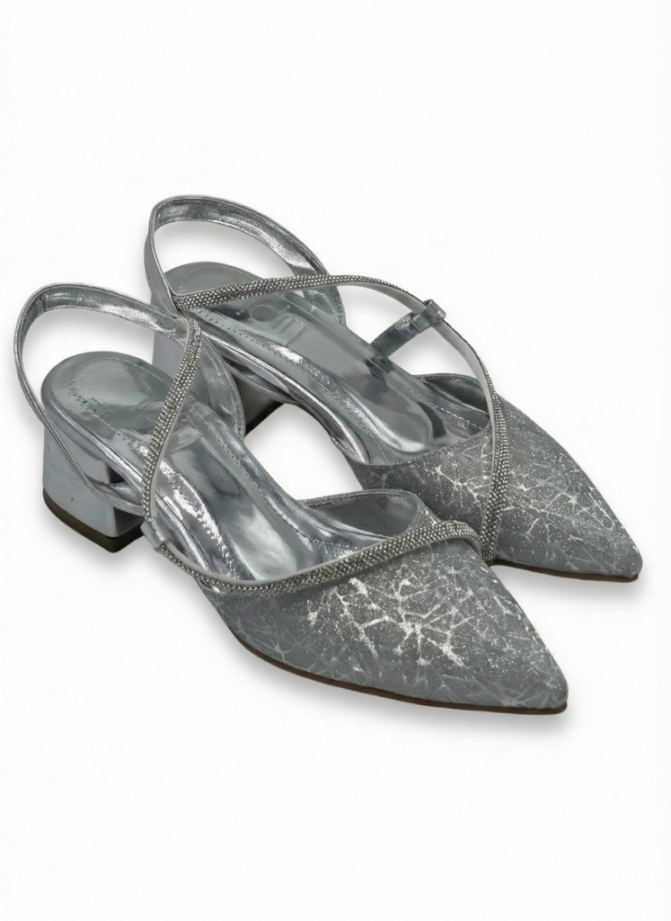 Luvestashoes Taş Şerit Detaylı Simli Topuklu Stiletto