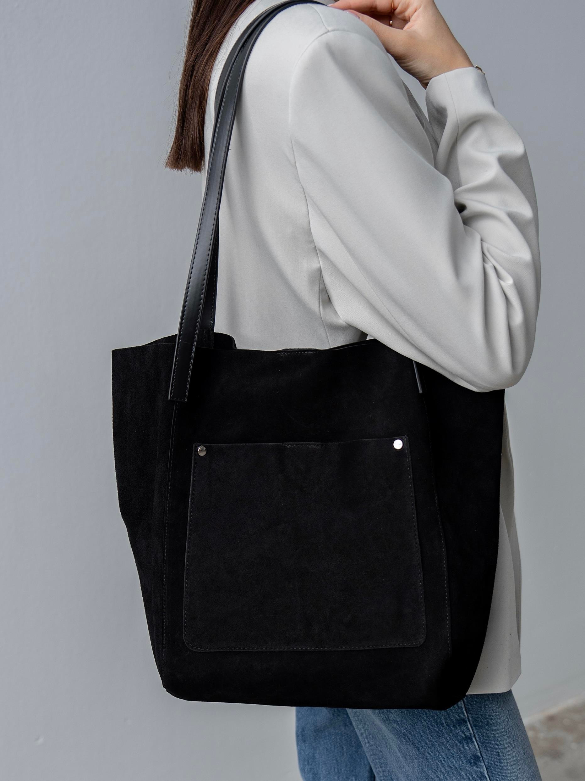 6026 Siyah Süet Hakiki Deri Kadın Çanta