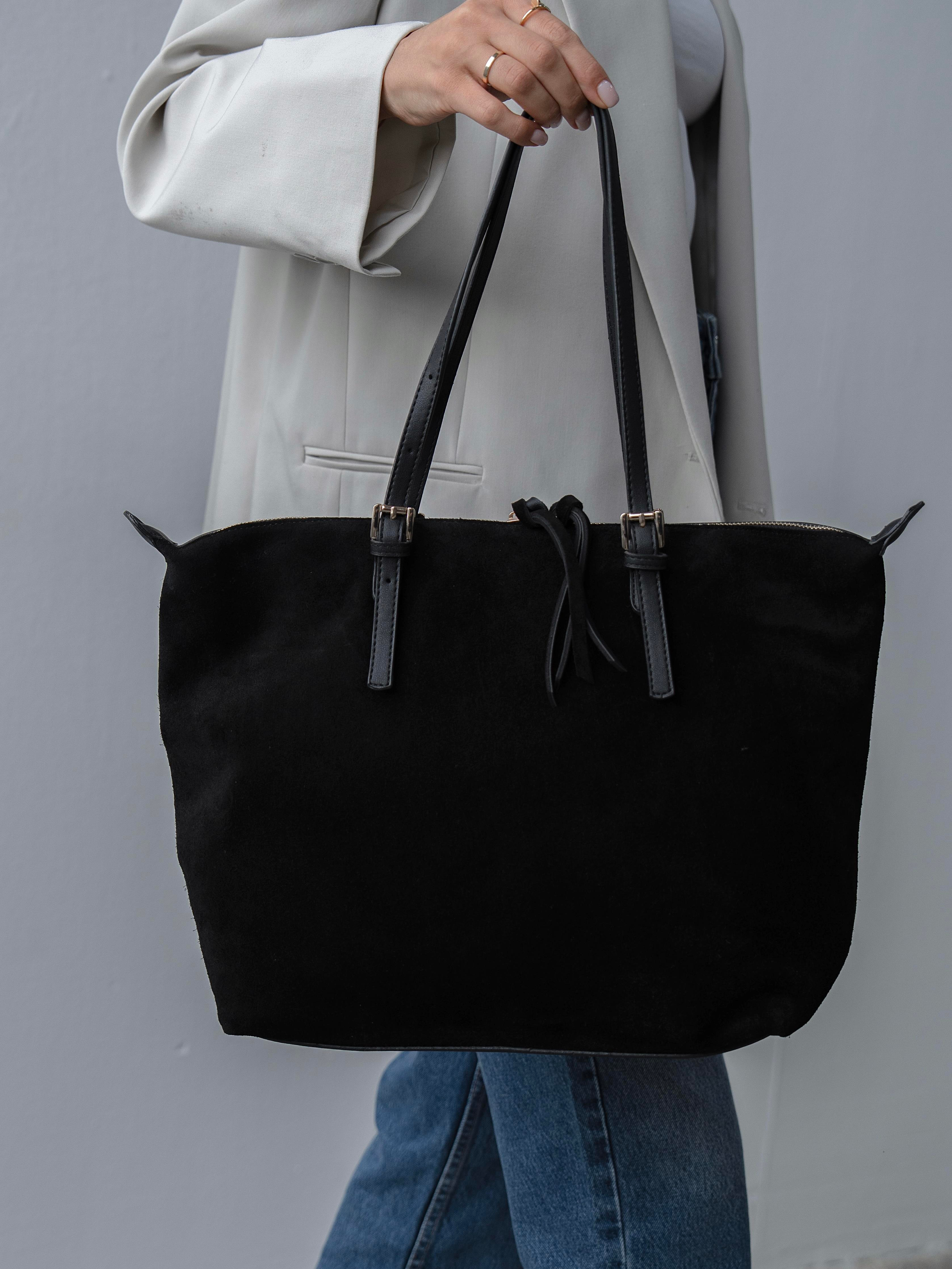 6289 Siyah Süet Hakiki Deri Kadın Çanta