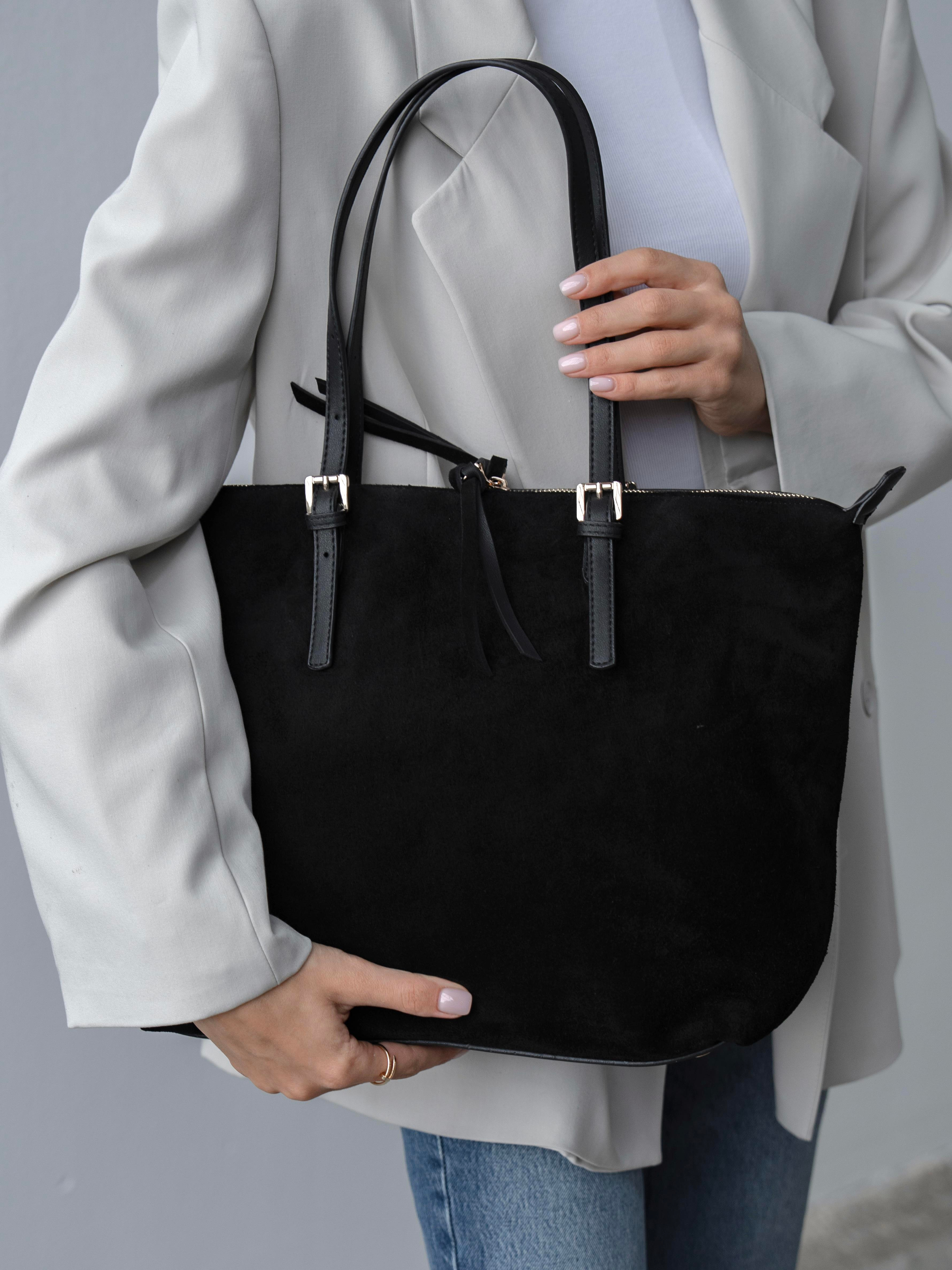 6289 Siyah Süet Hakiki Deri Kadın Çanta