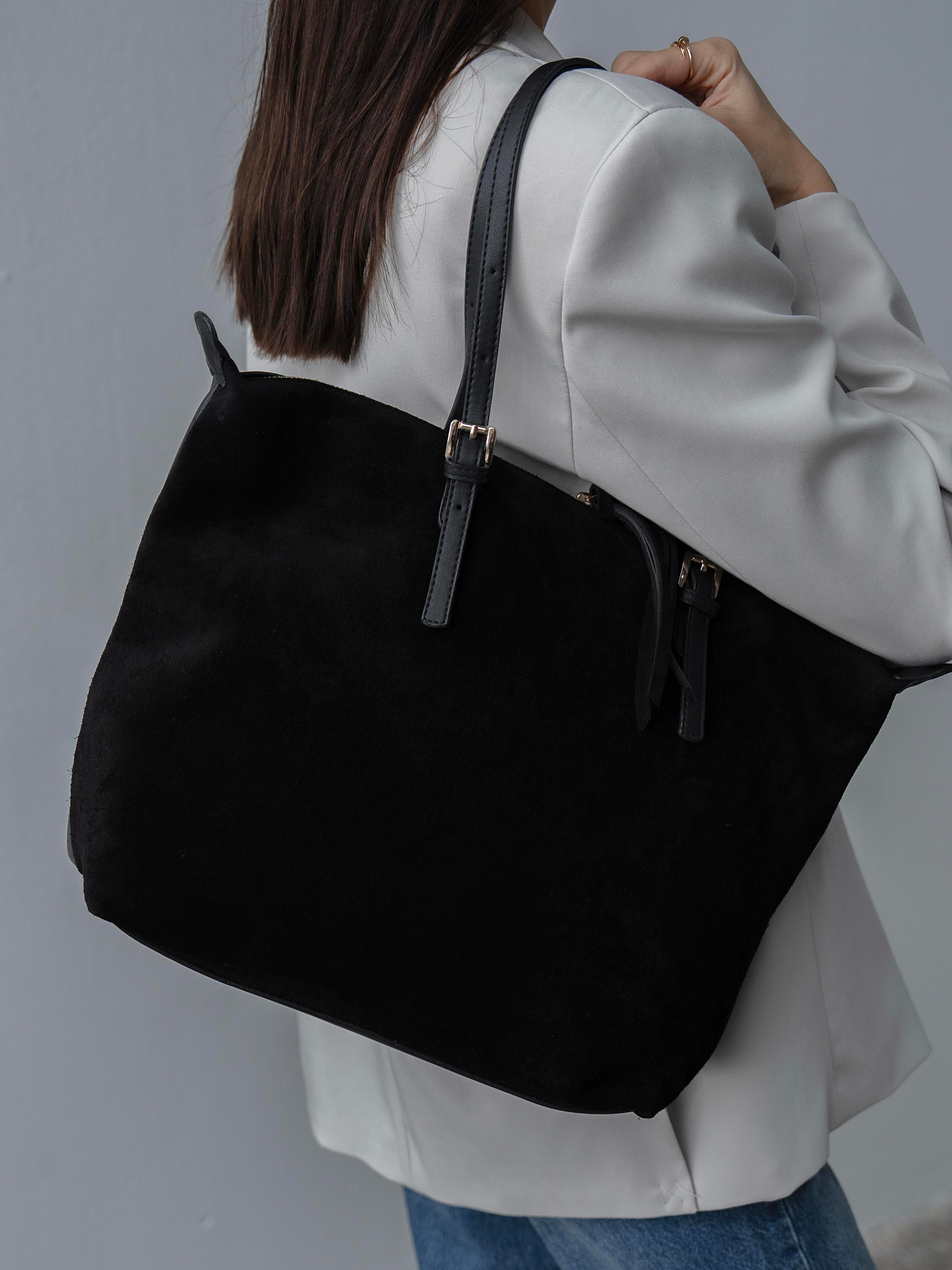 6289 Siyah Süet Hakiki Deri Kadın Çanta