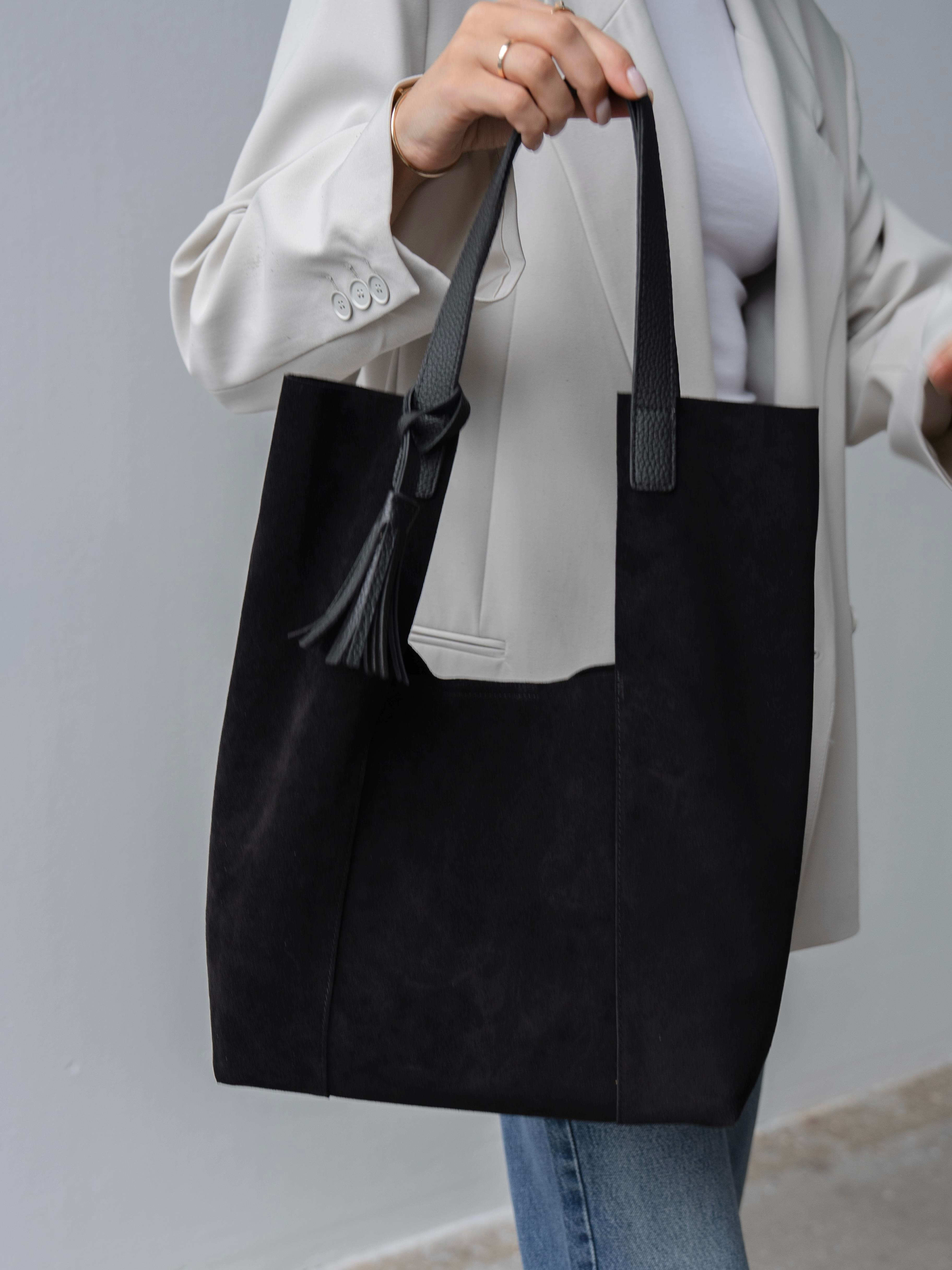 6414 Siyah Süet Hakiki Süet Kadın Çanta