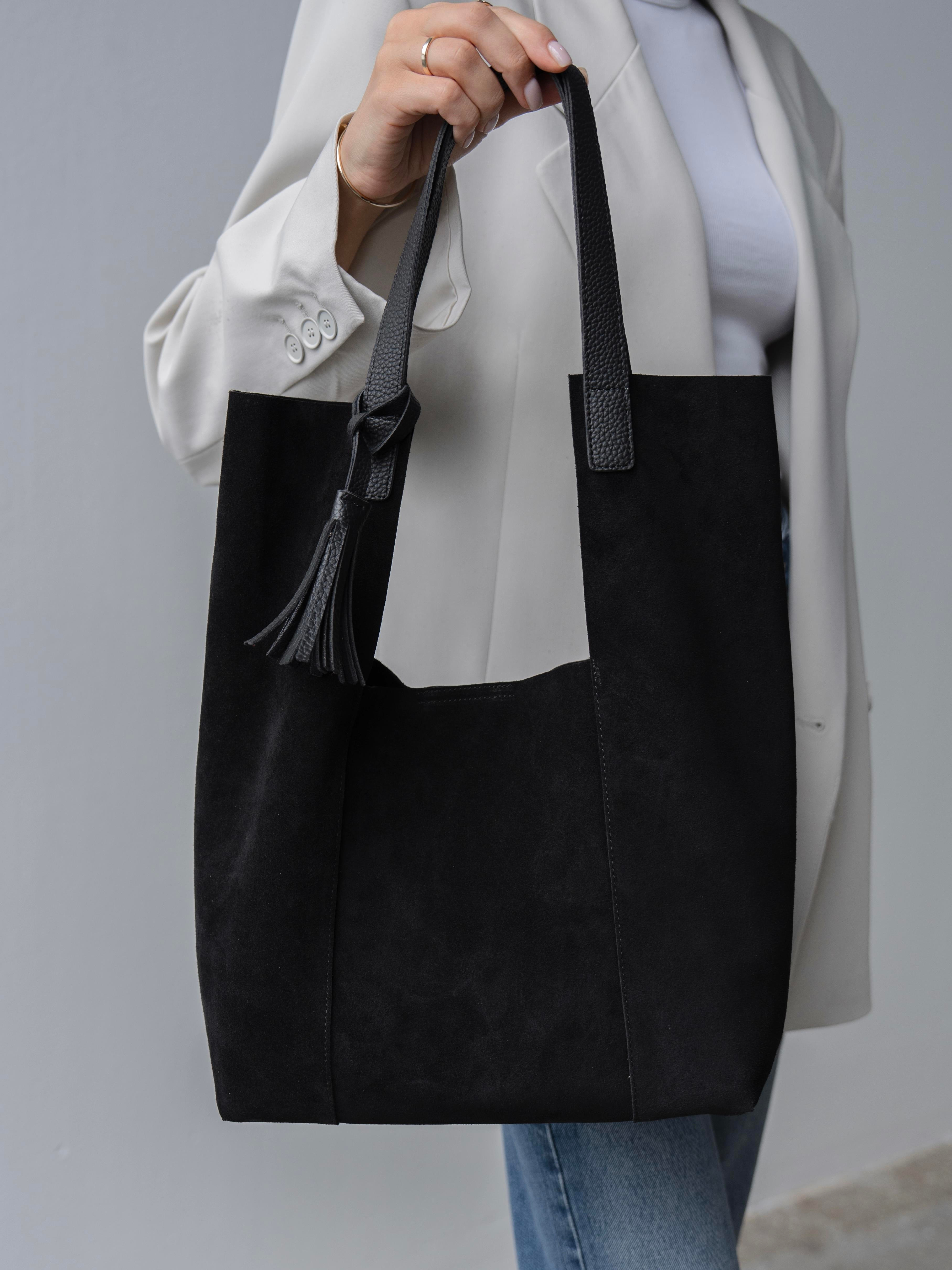 6414 Siyah Süet Hakiki Süet Kadın Çanta