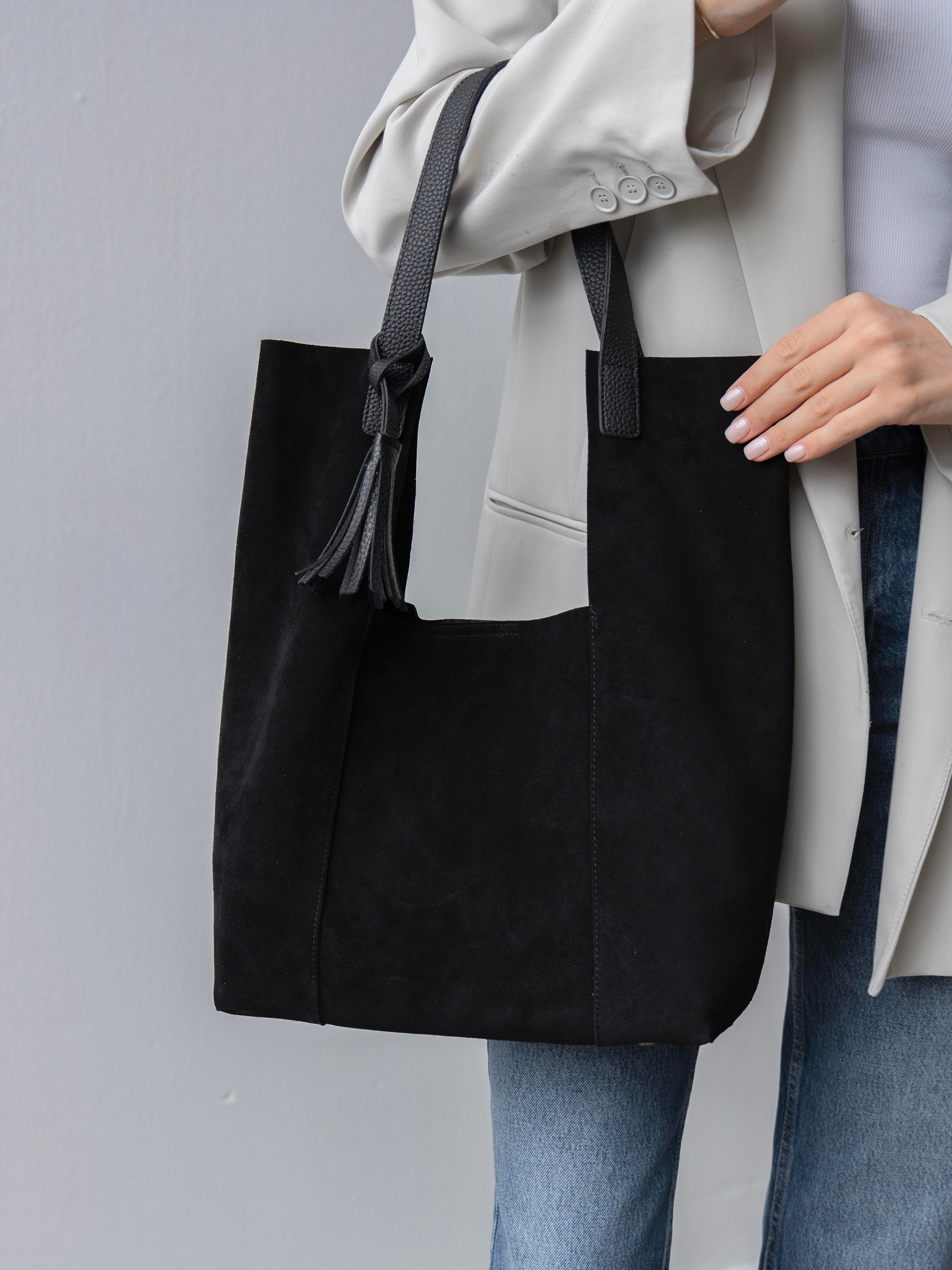 6414 Siyah Süet Hakiki Süet Kadın Çanta