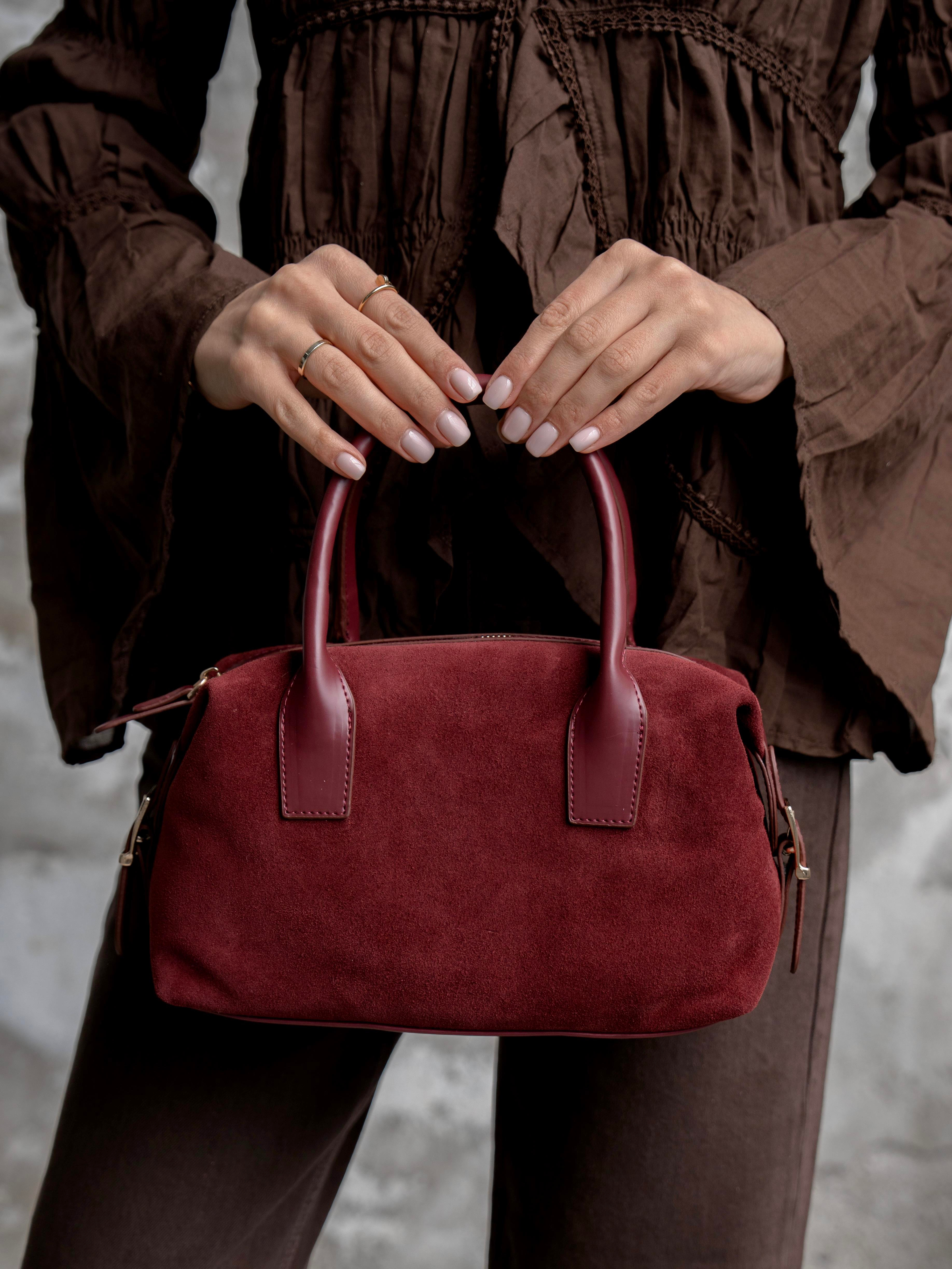 6417 Bordo Süet Hakiki Deri Kadın Çanta