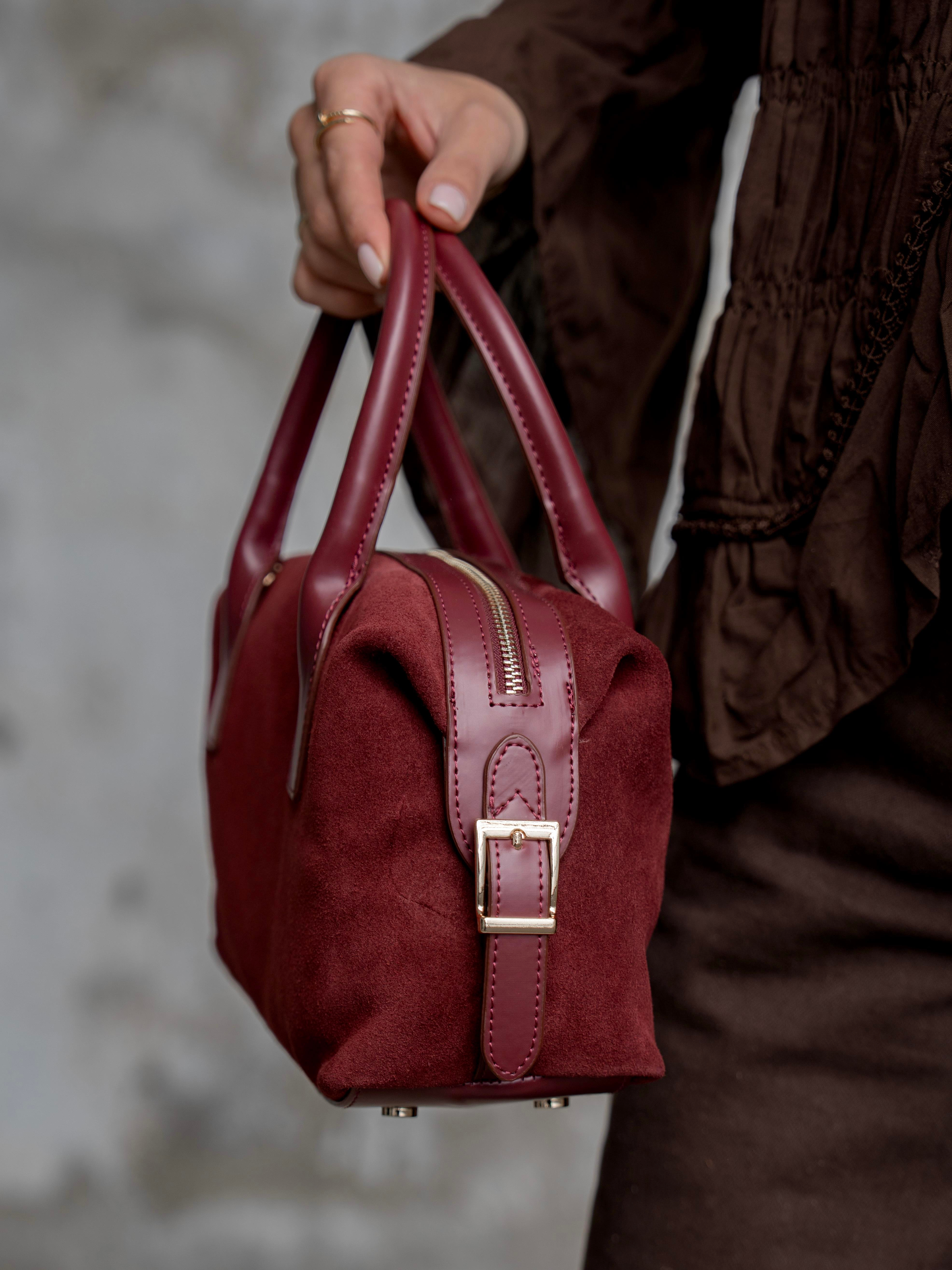 6417 Bordo Süet Hakiki Deri Kadın Çanta