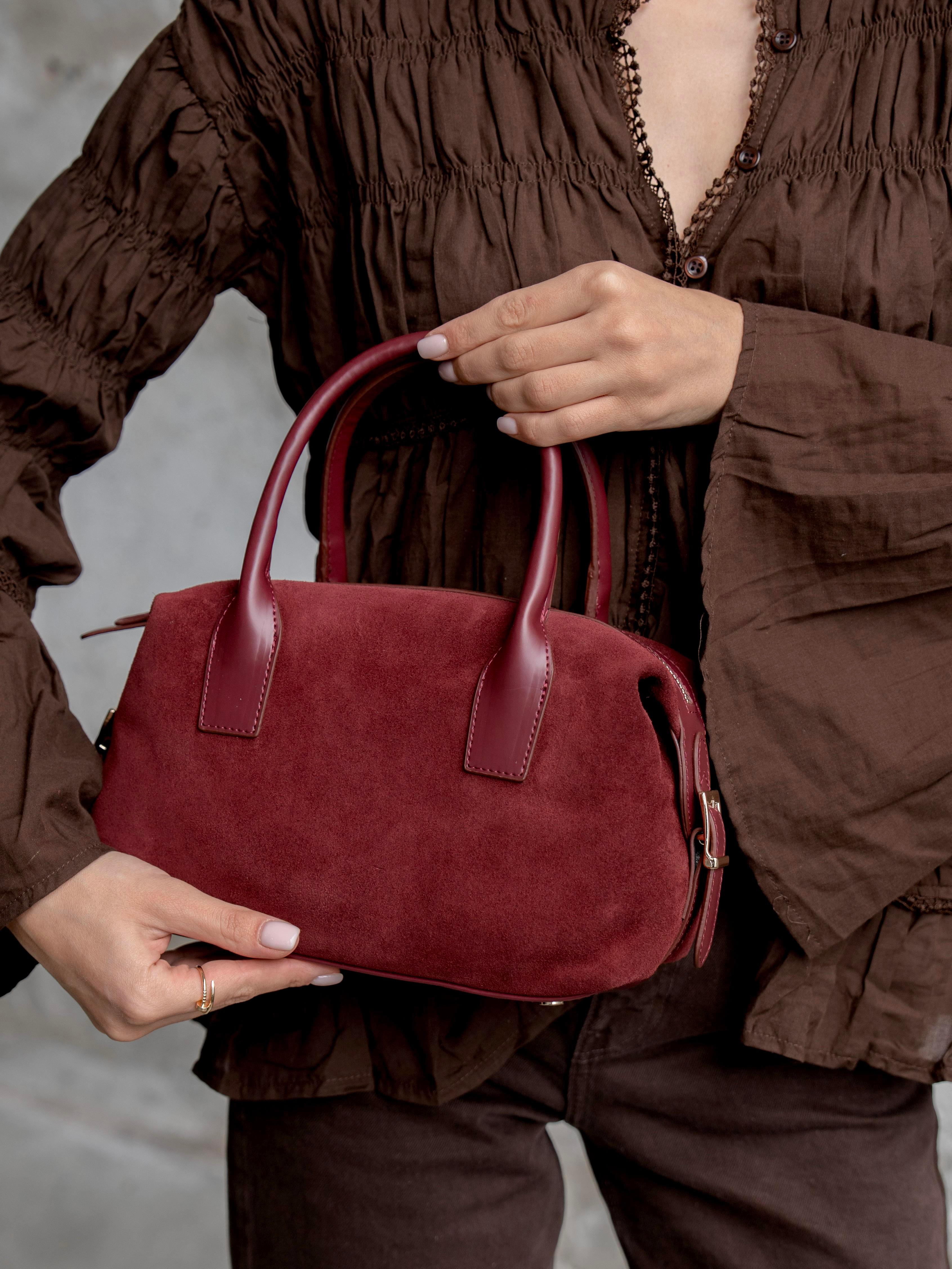 6417 Bordo Süet Hakiki Deri Kadın Çanta