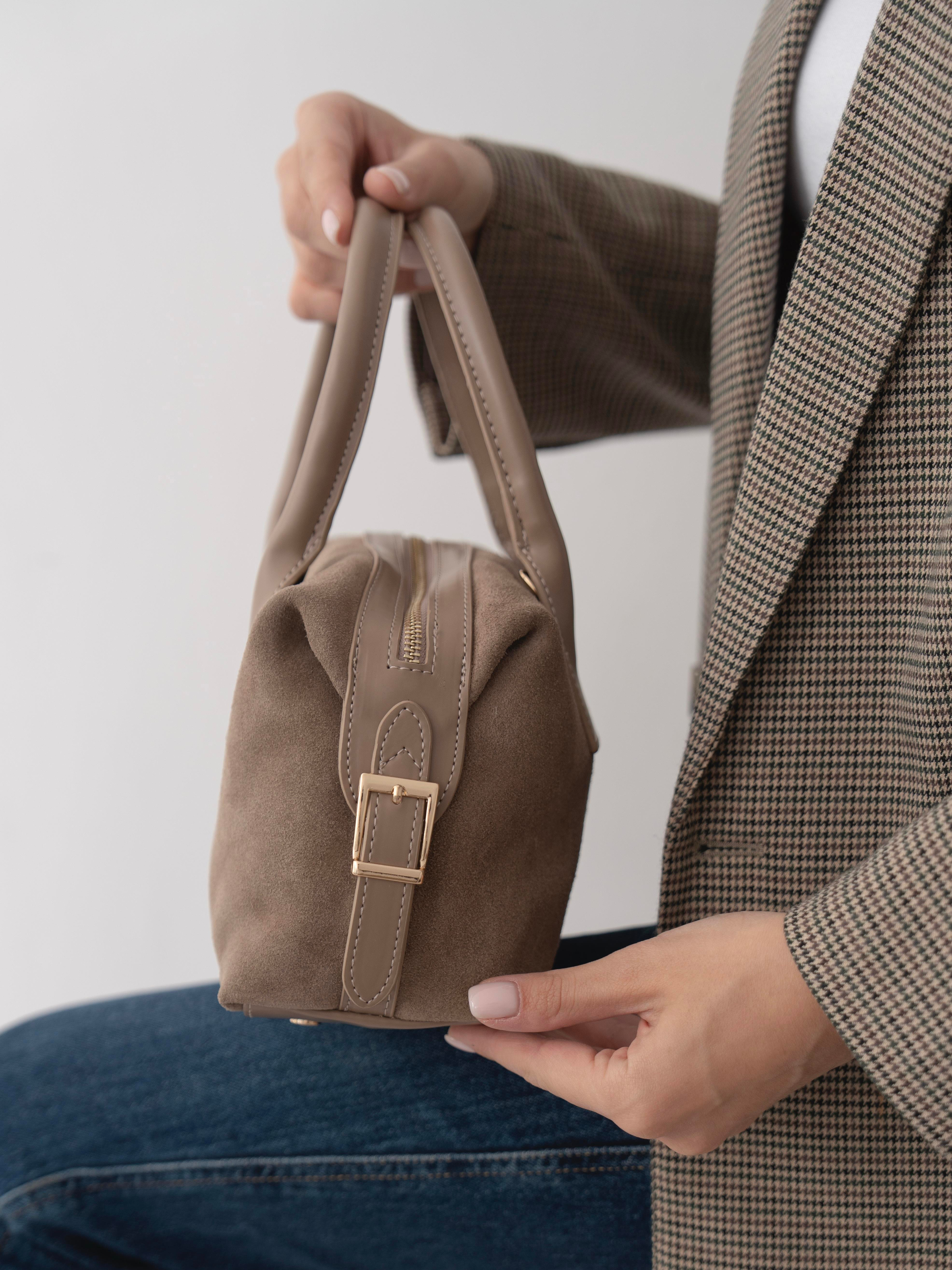 6417 Vizon Süet Hakiki Deri Kadın Çanta