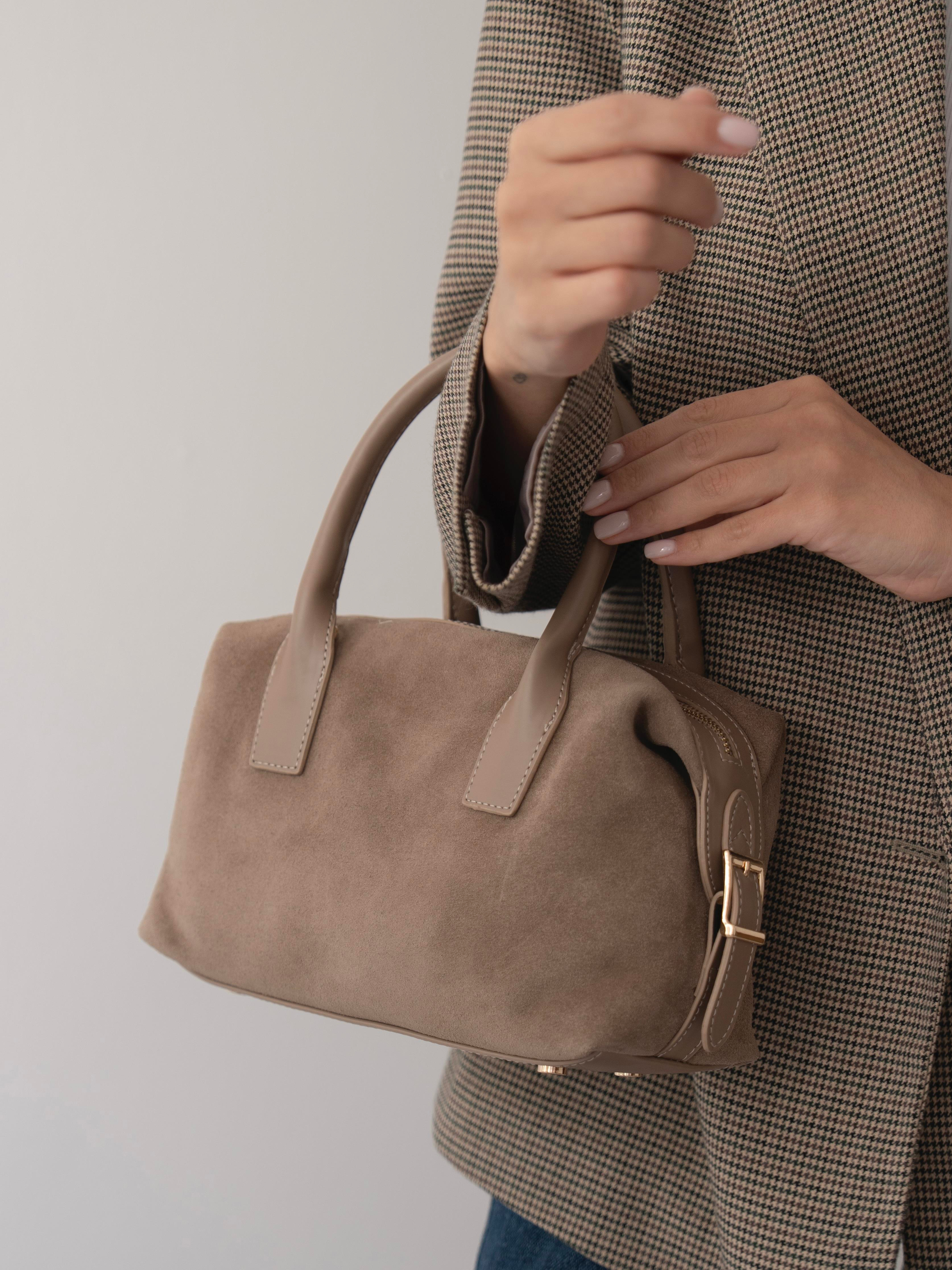 6417 Vizon Süet Hakiki Deri Kadın Çanta