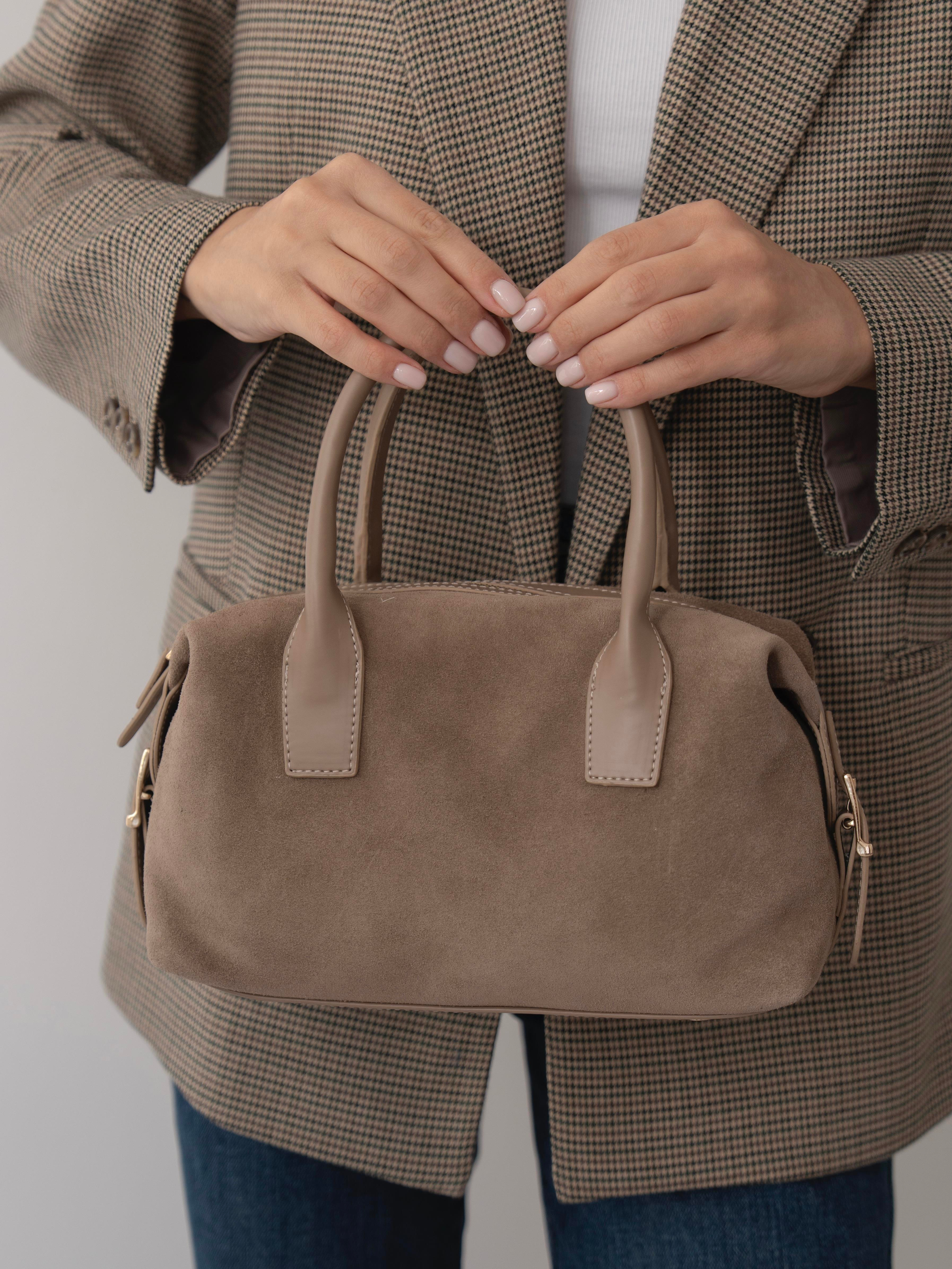 6417 Vizon Süet Hakiki Deri Kadın Çanta