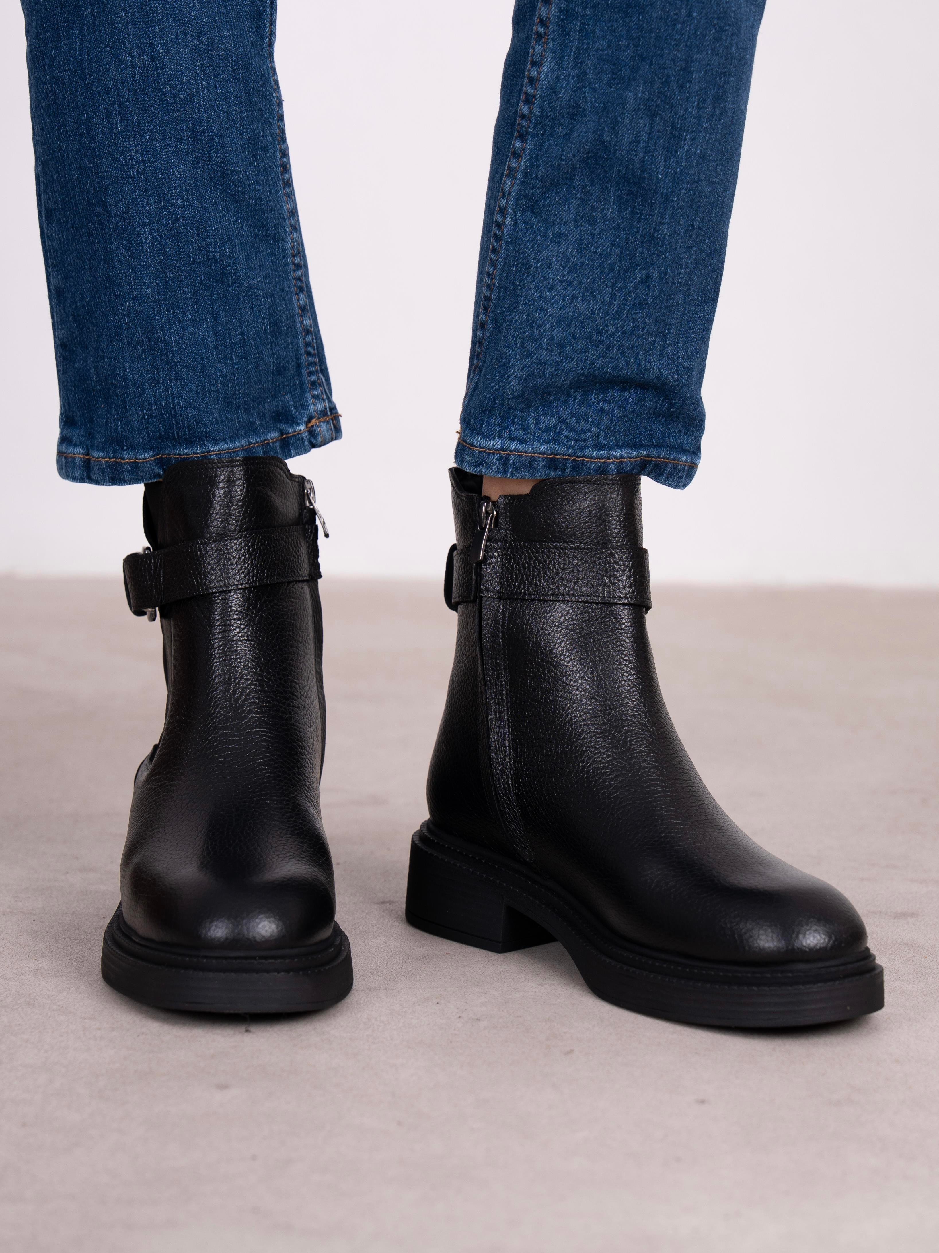 Blen Siyah Hakiki Deri Kadın Bot