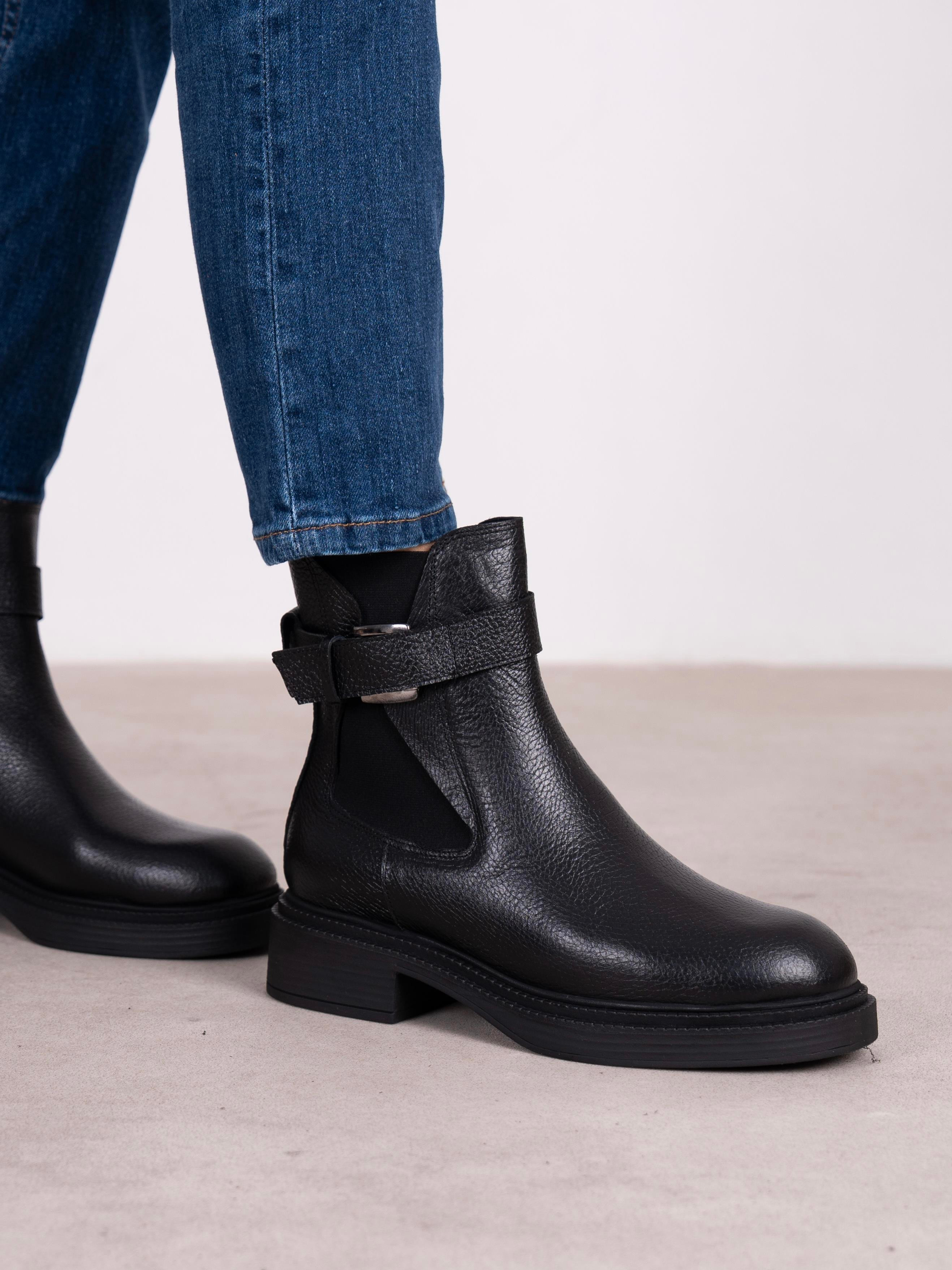 Blen Siyah Hakiki Deri Kadın Bot