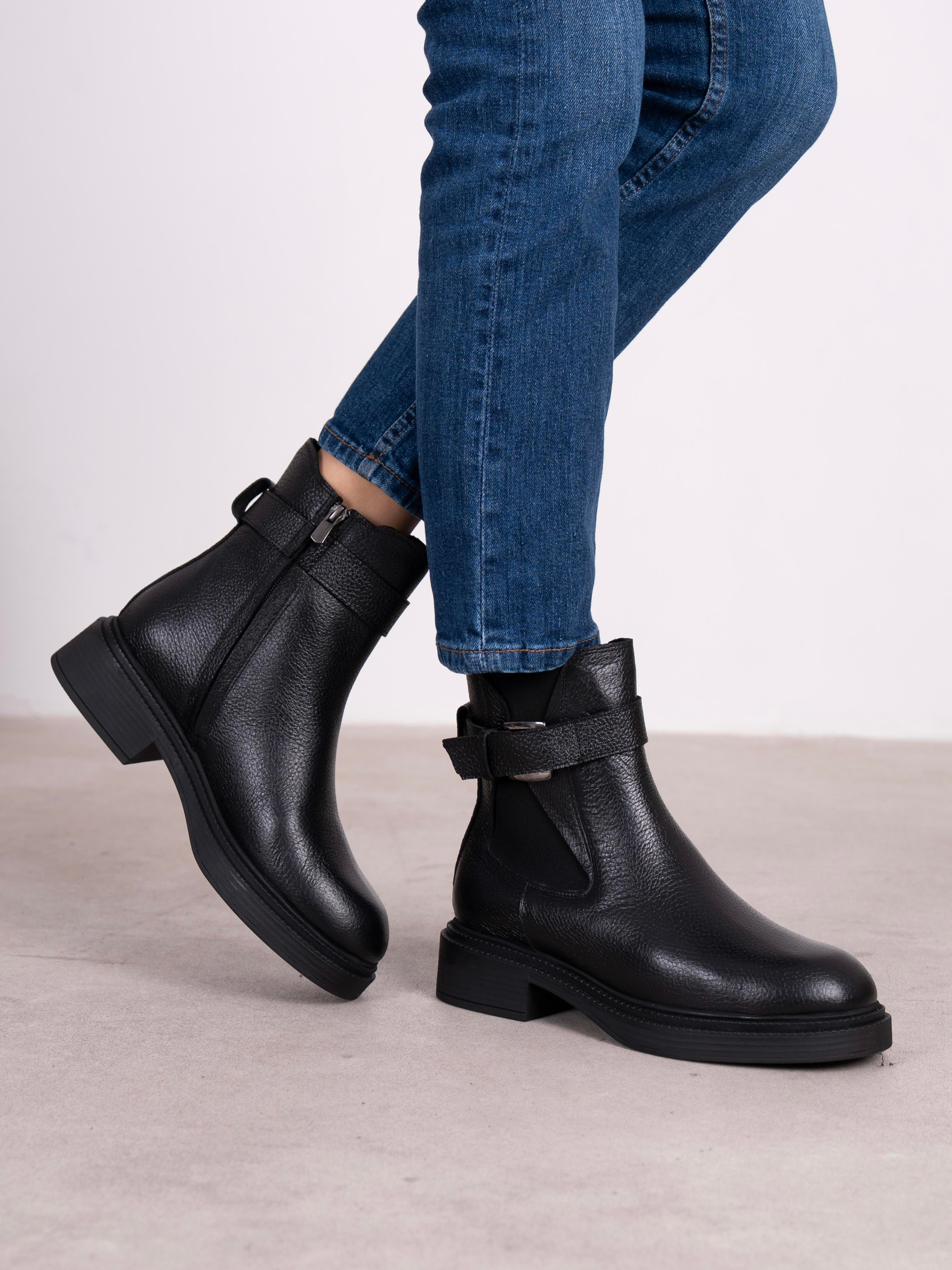 Blen Siyah Hakiki Deri Kadın Bot