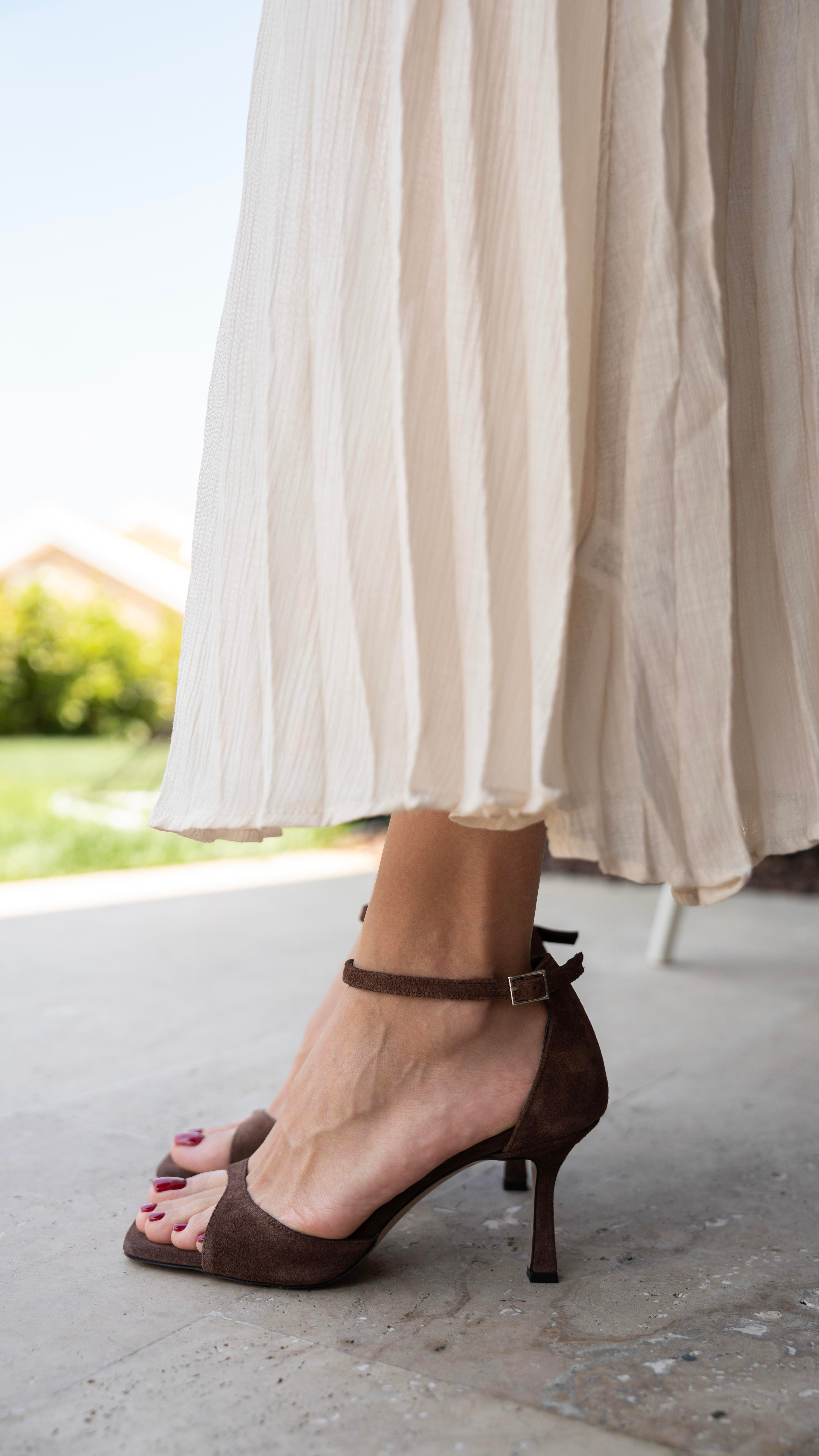 Dalot Kahve Süet   Hakiki Deri   Topuklu Ayakkabı