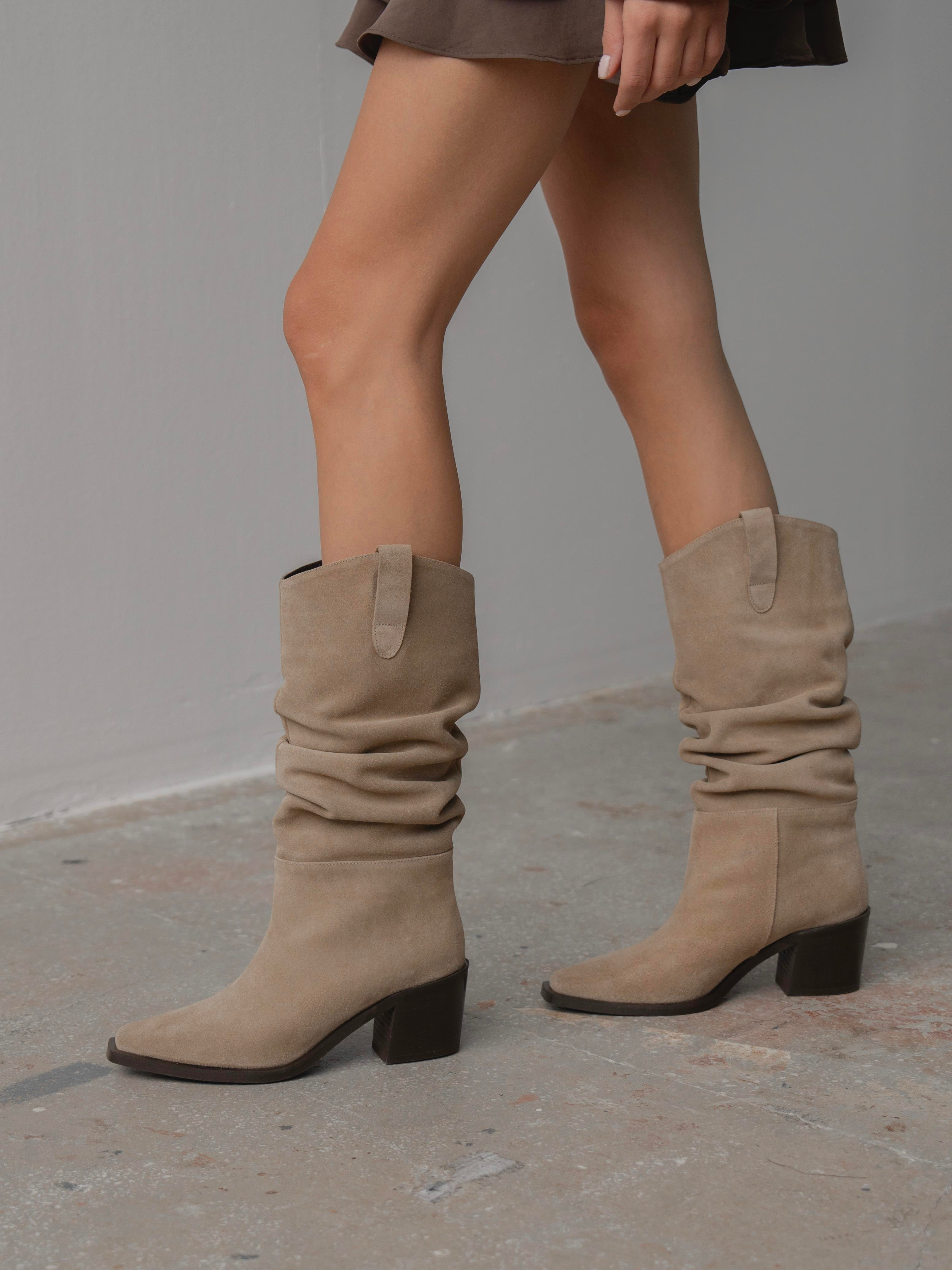 Dune Bej Süet Hakiki Süet Kadın Çizme