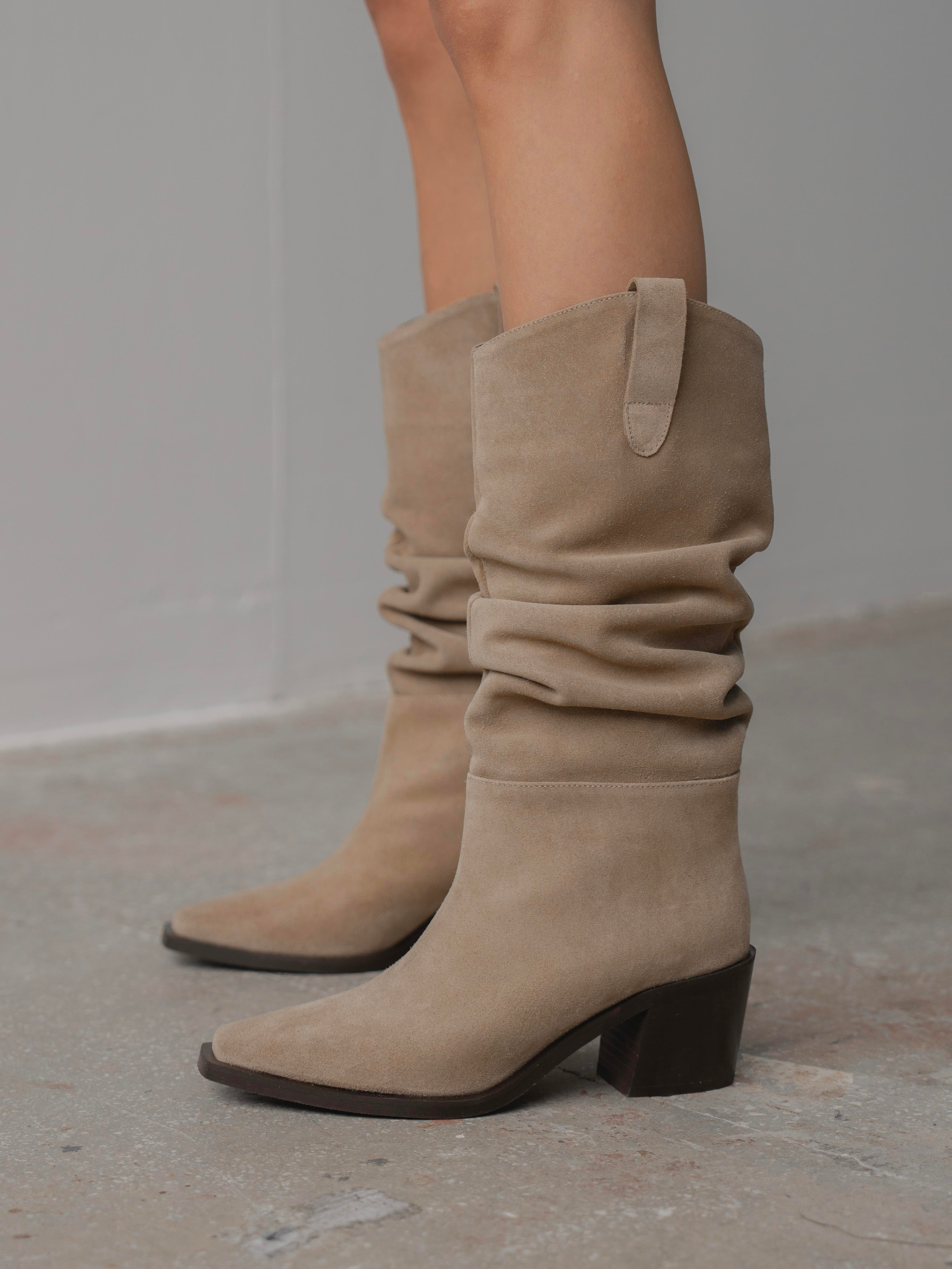 Dune Bej Süet Hakiki Süet Kadın Çizme