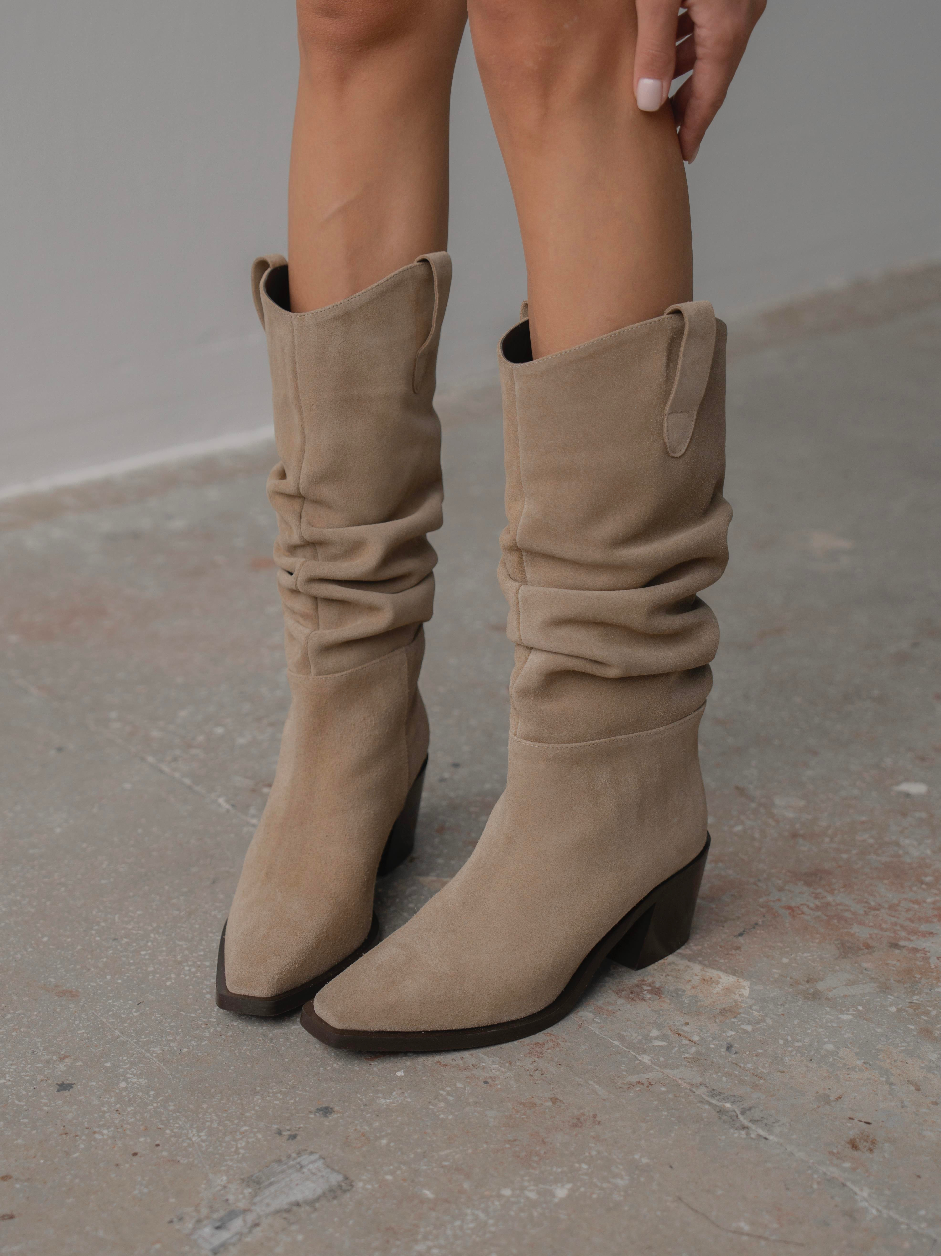 Dune Bej Süet Hakiki Süet Kadın Çizme