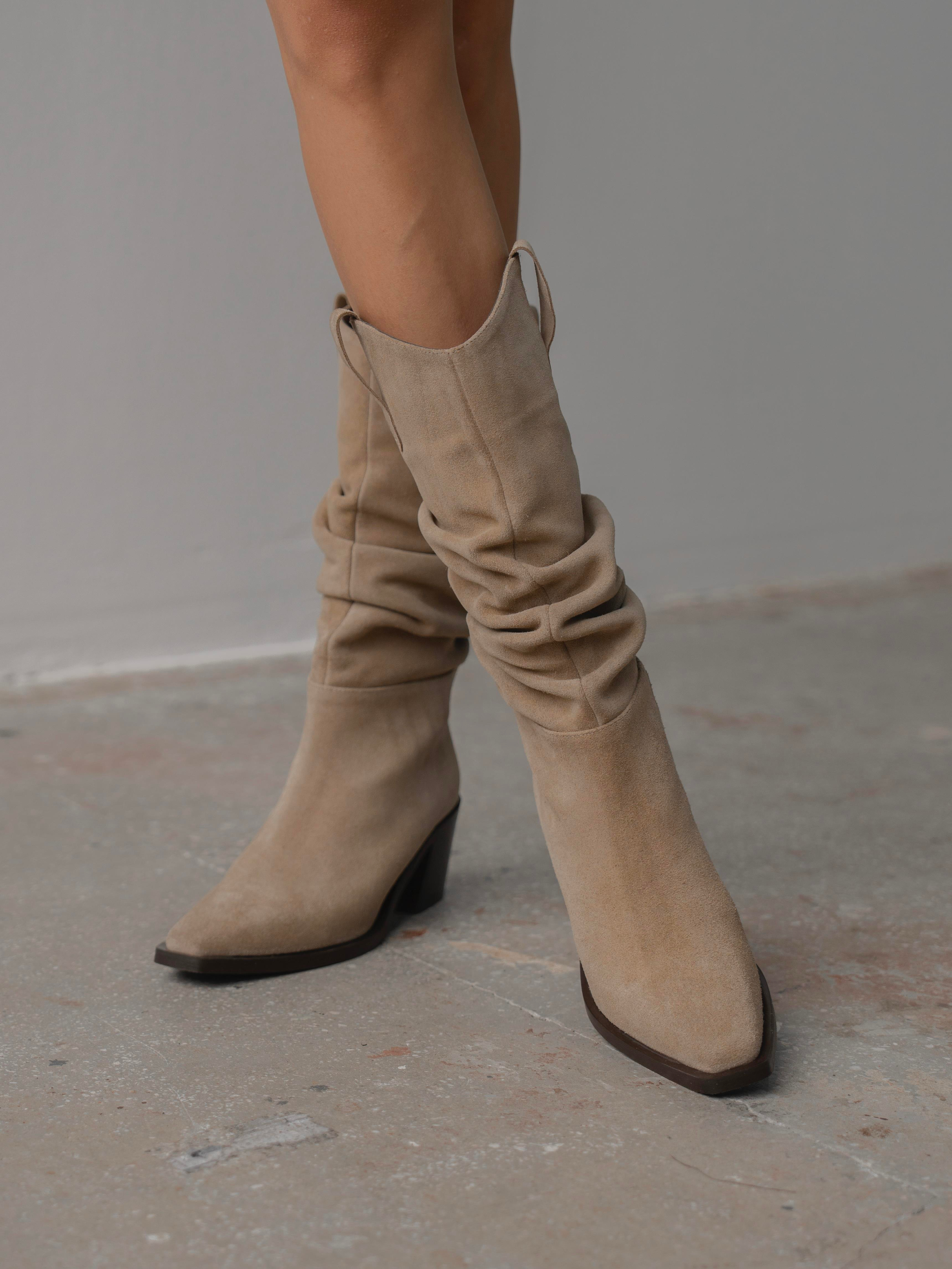 Dune Bej Süet Hakiki Süet Kadın Çizme