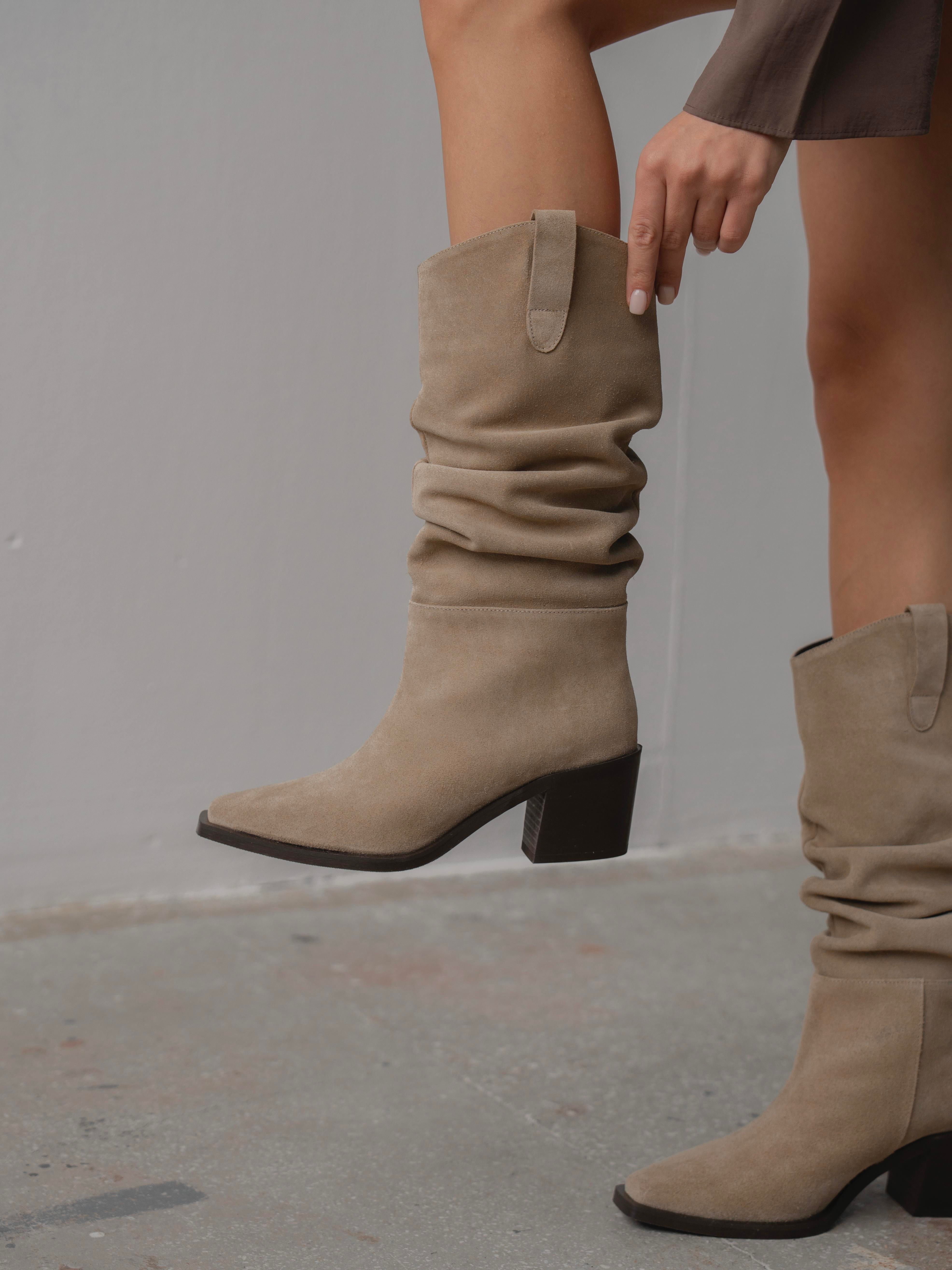 Dune Bej Süet Hakiki Süet Kadın Çizme