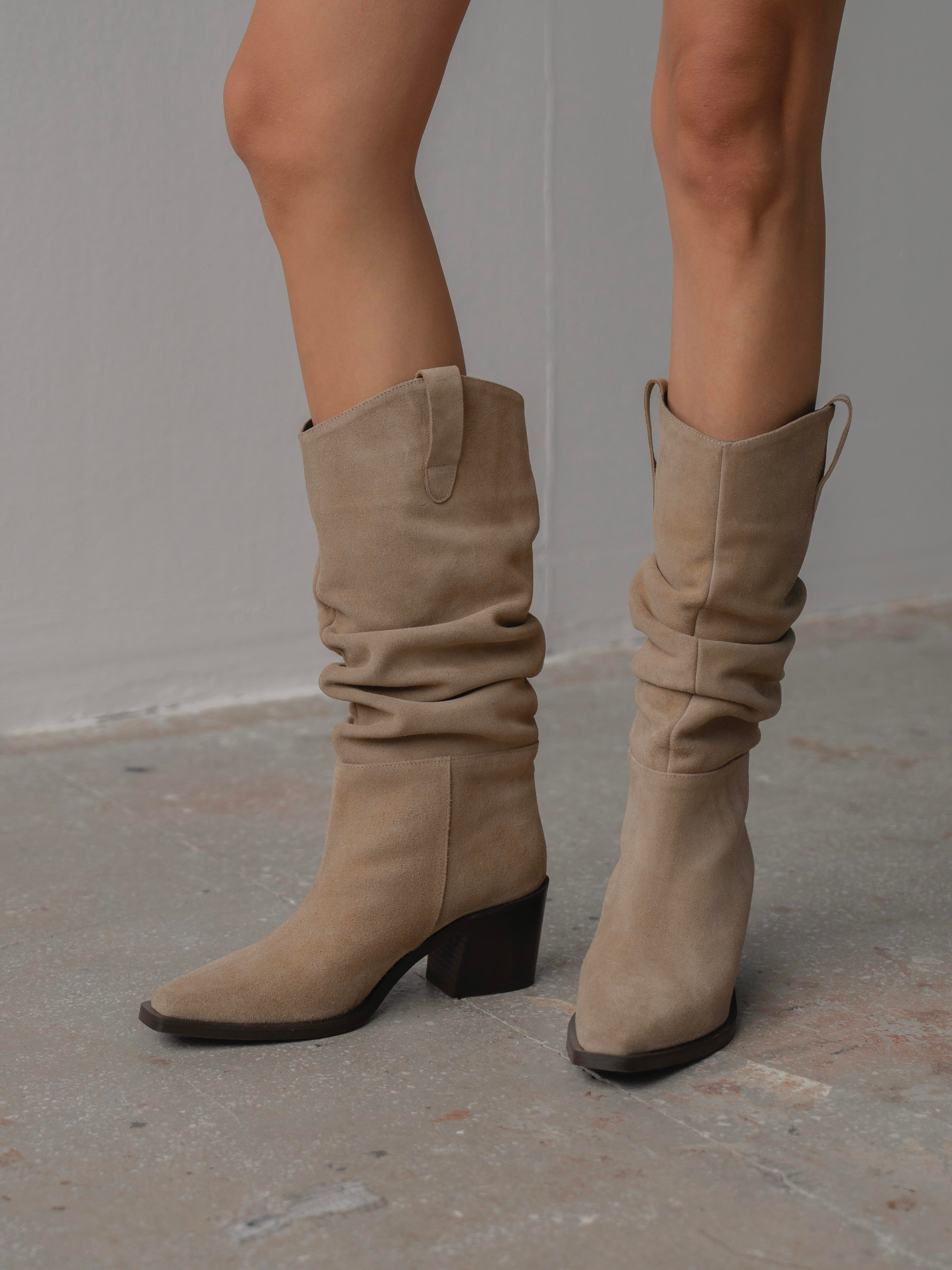 Dune Bej Süet Hakiki Süet Kadın Çizme