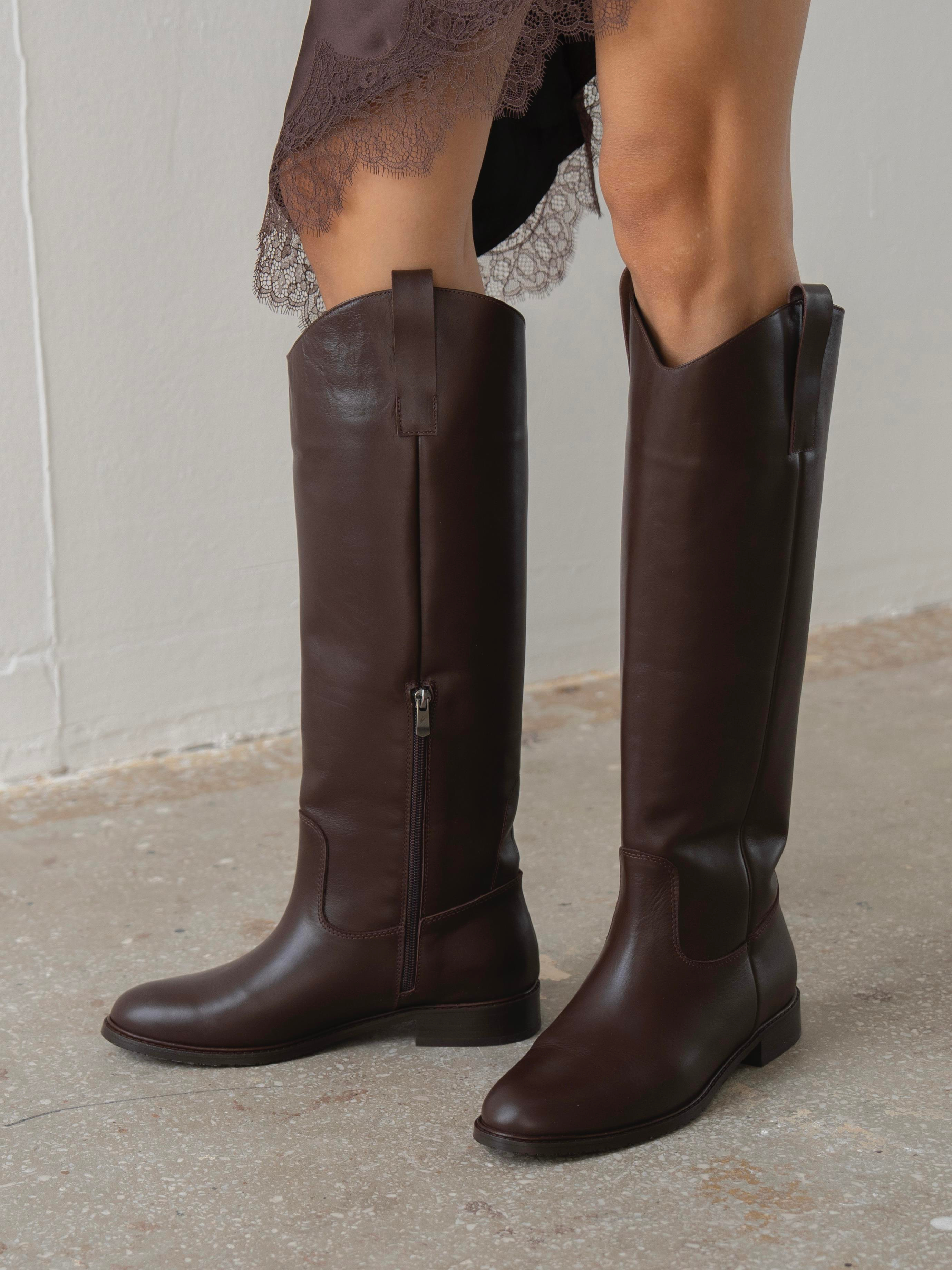 Dvos Kahve Hakiki Deri Kadın Çizme