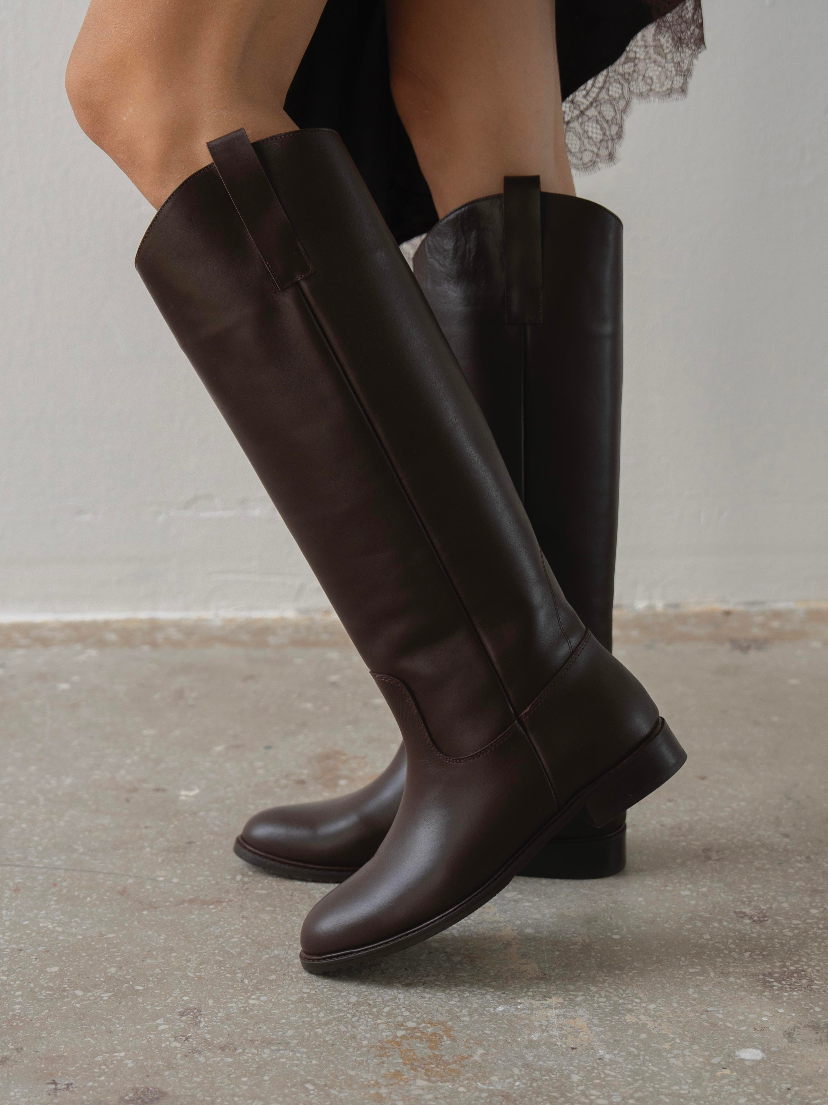 Dvos Kahve Hakiki Deri Kadın Çizme