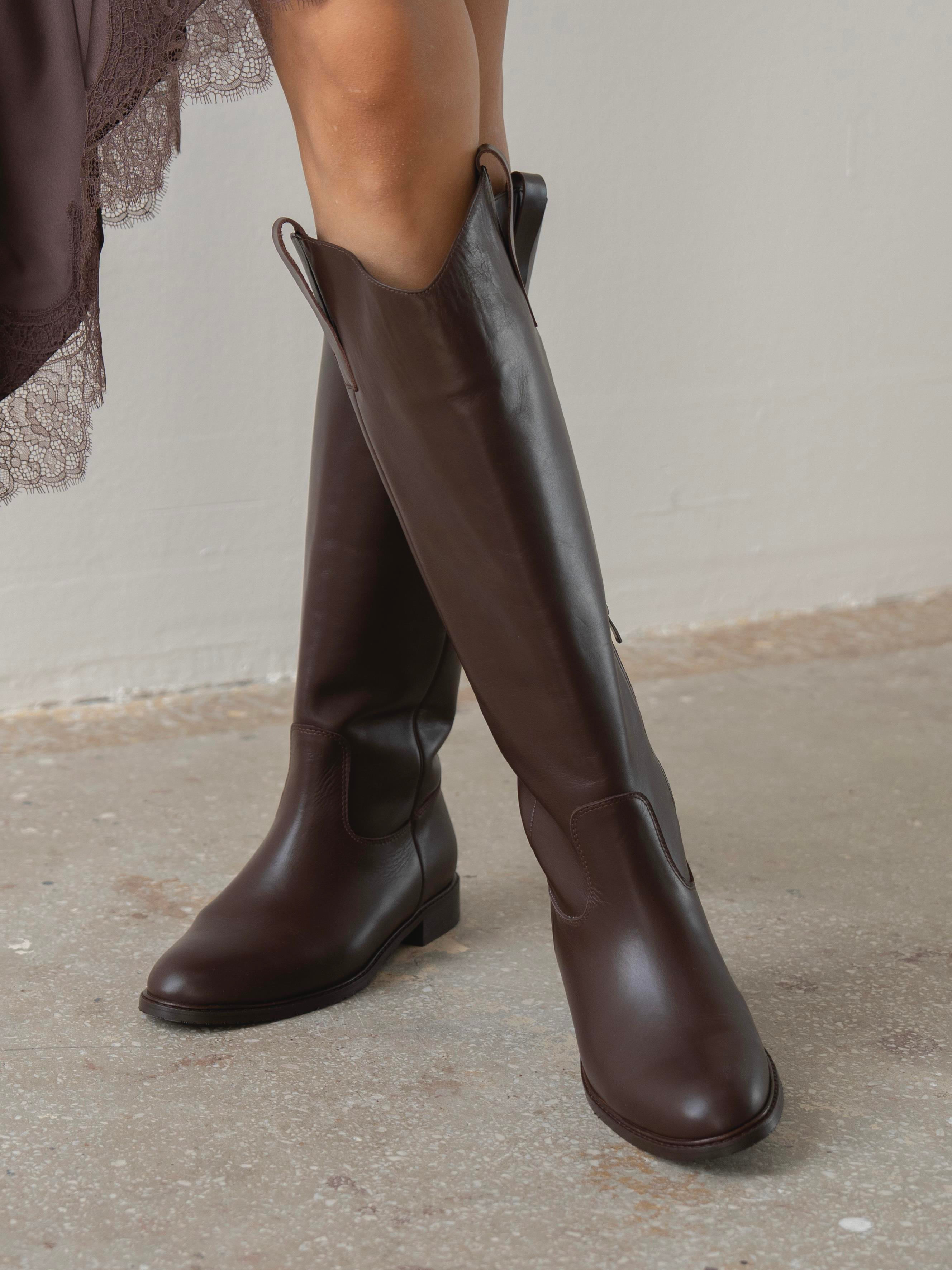 Dvos Kahve Hakiki Deri Kadın Çizme