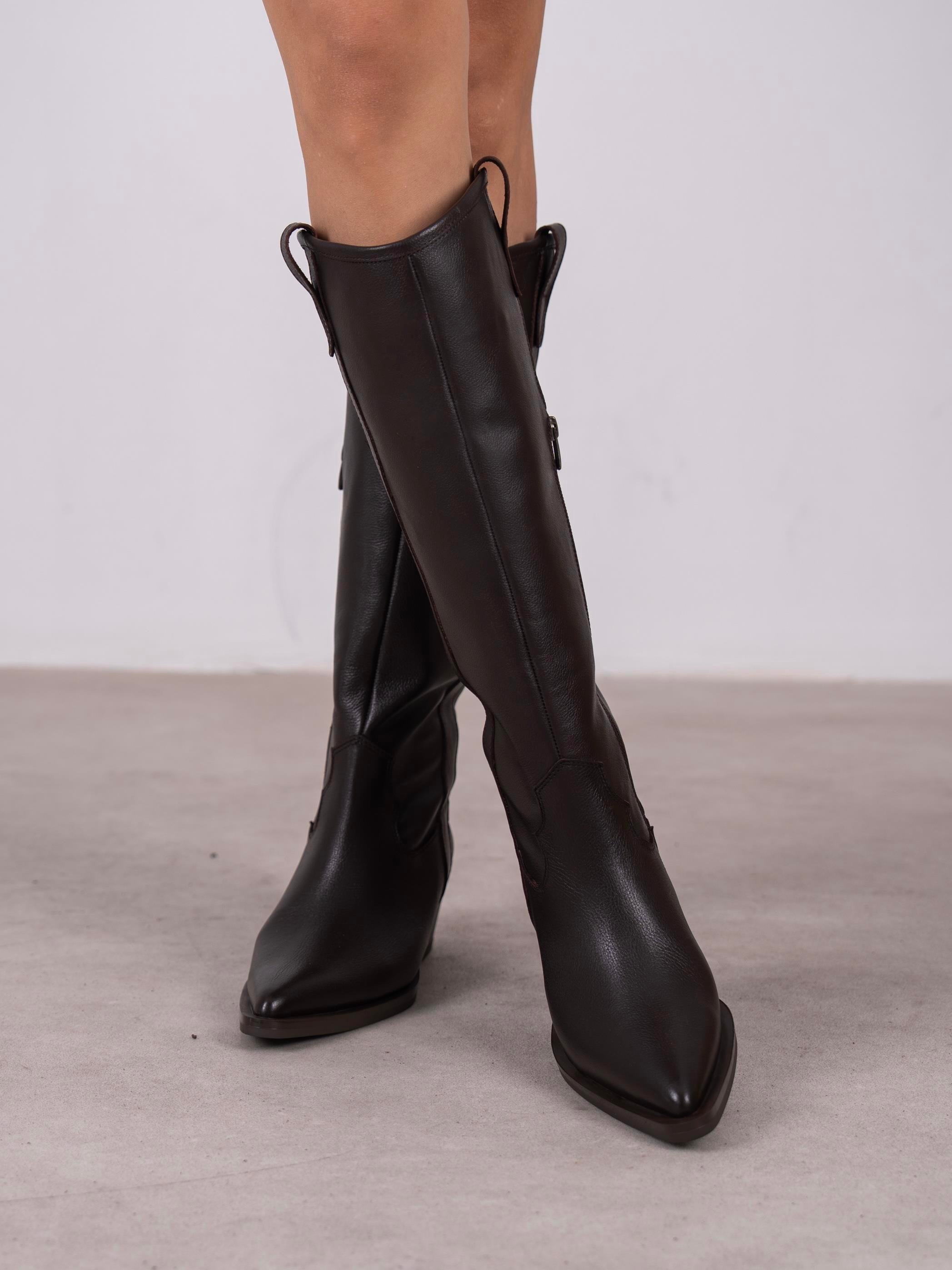 Emera Kahve Hakiki Deri Kadın Çizme