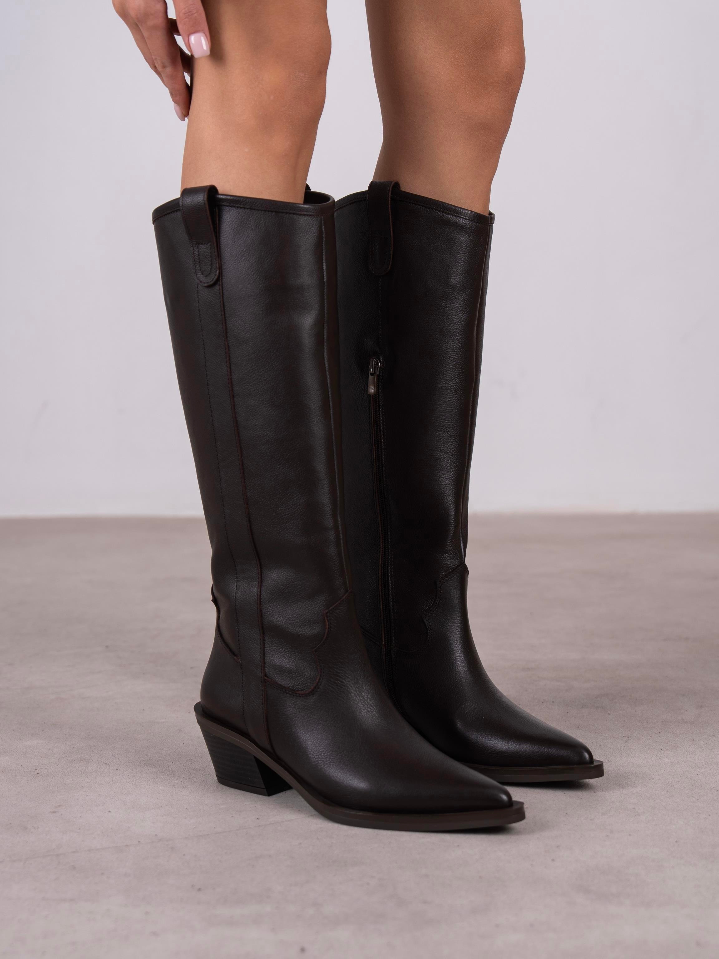 Emera Kahve Hakiki Deri Kadın Çizme