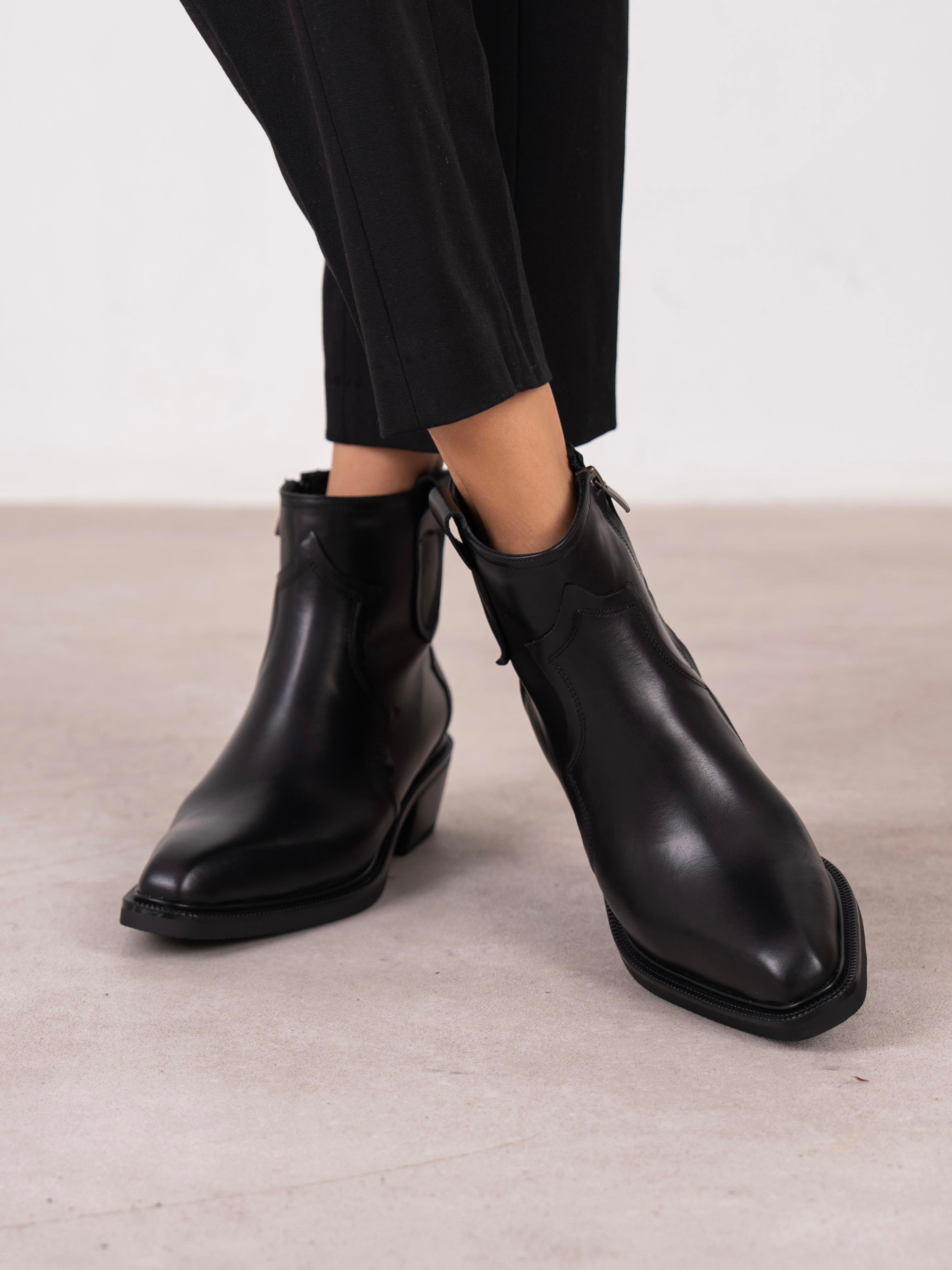 Estelle Siyah Hakiki Deri Kadın Bot