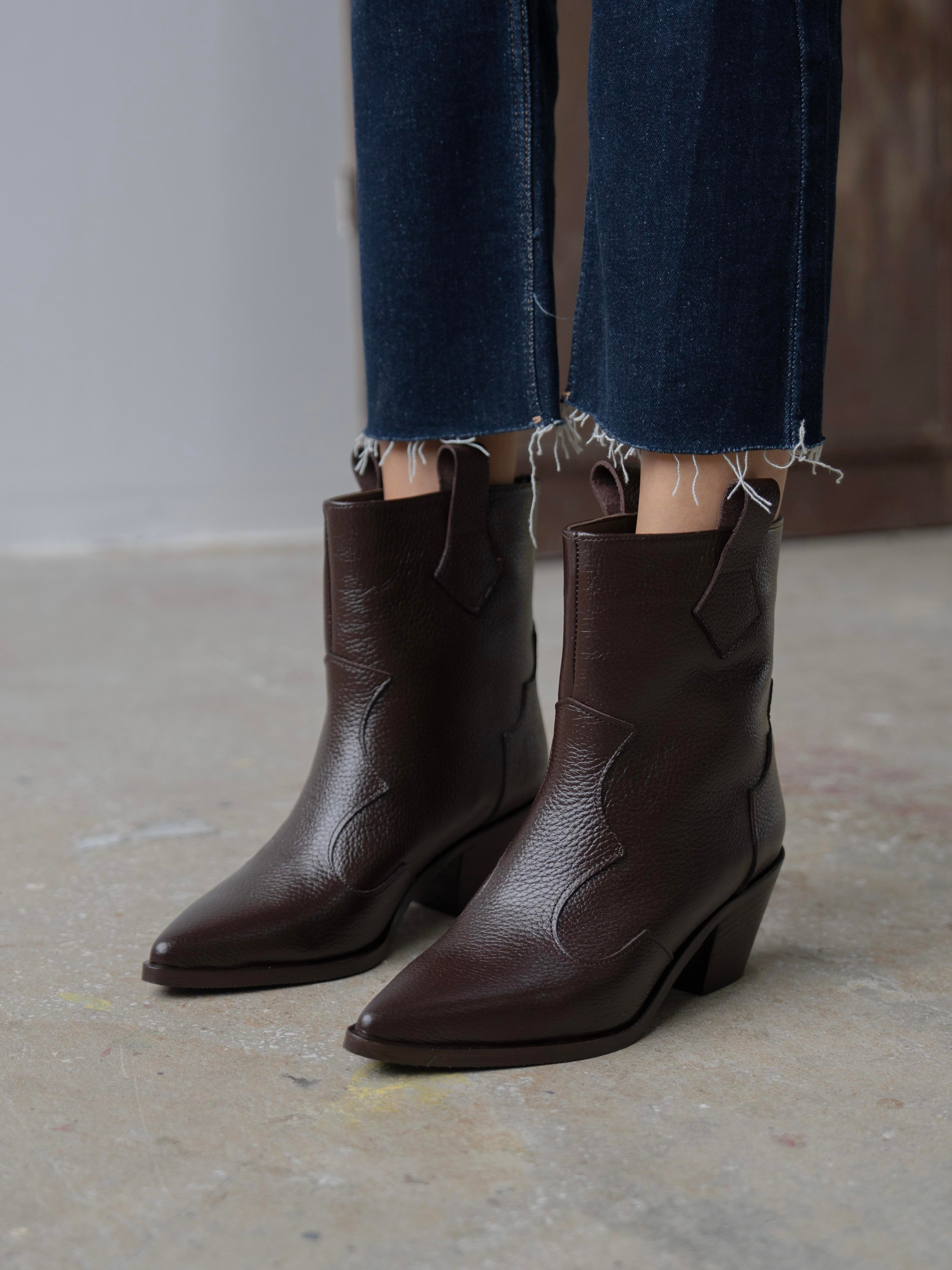 Fron Kahve Hakiki Deri Kadın Bot