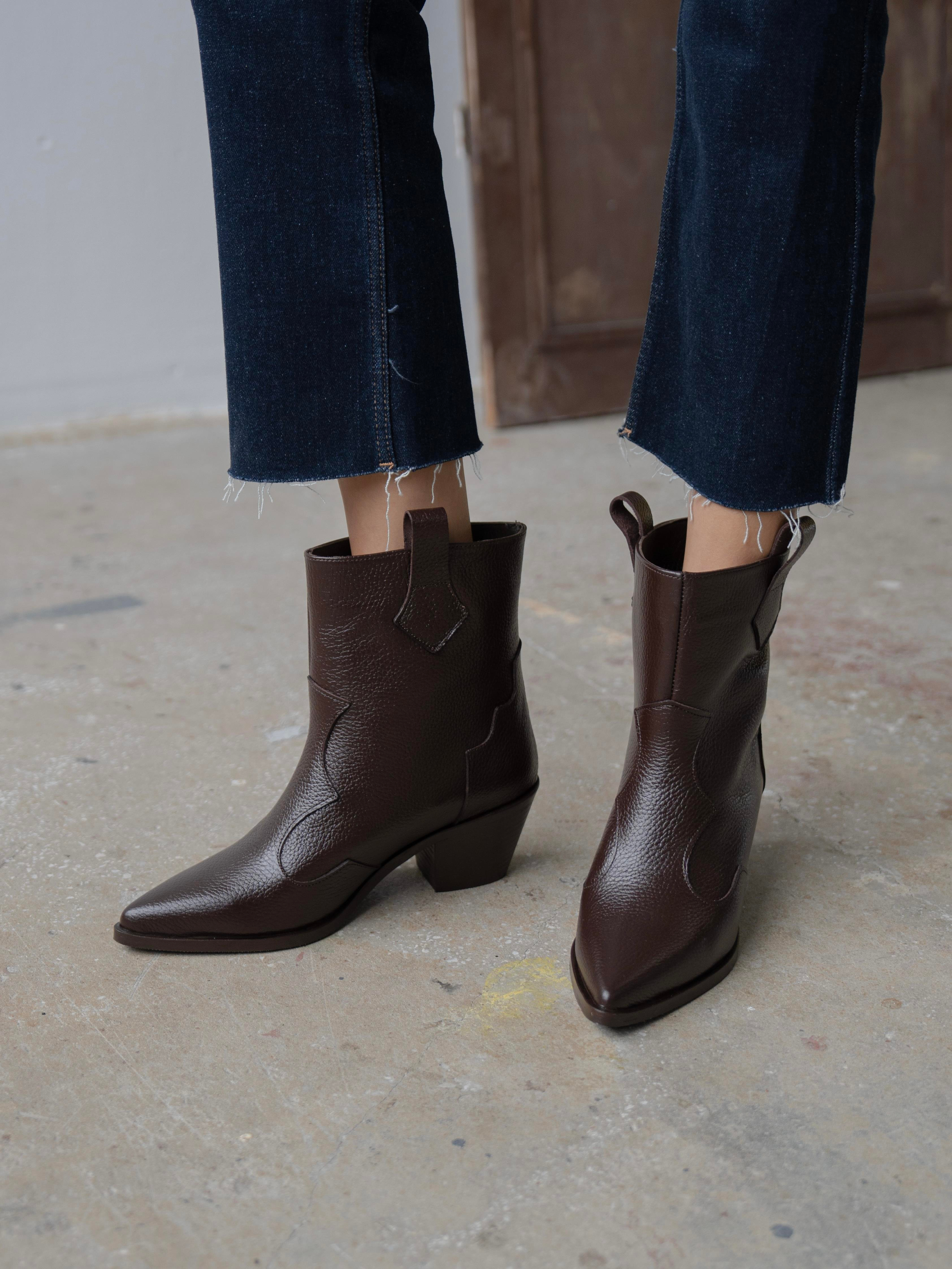 Fron Kahve Hakiki Deri Kadın Bot