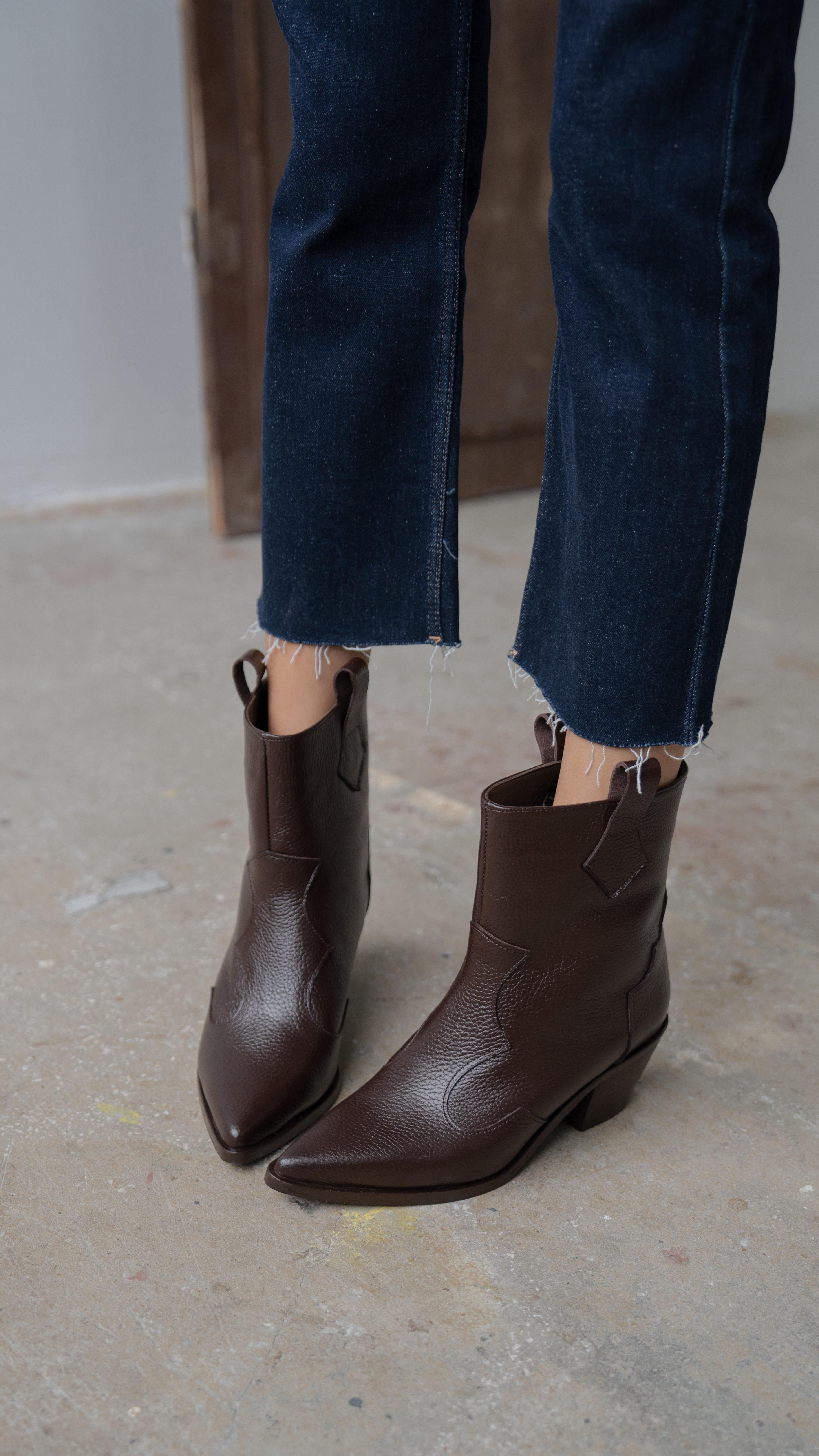 Fron Kahve Hakiki Deri Kadın Bot