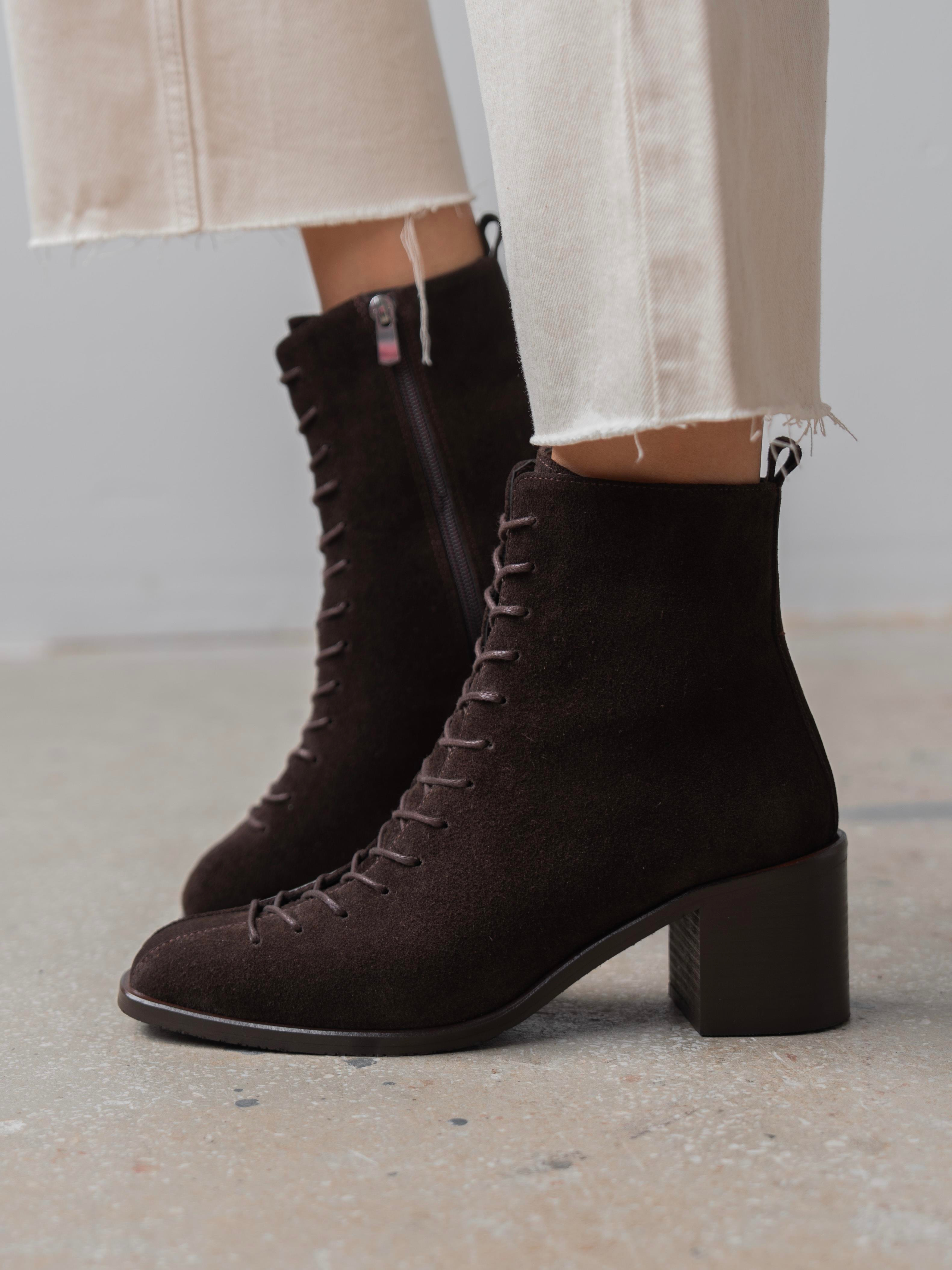 Hensy Kahve Süet Hakiki Deri Kadın Bot